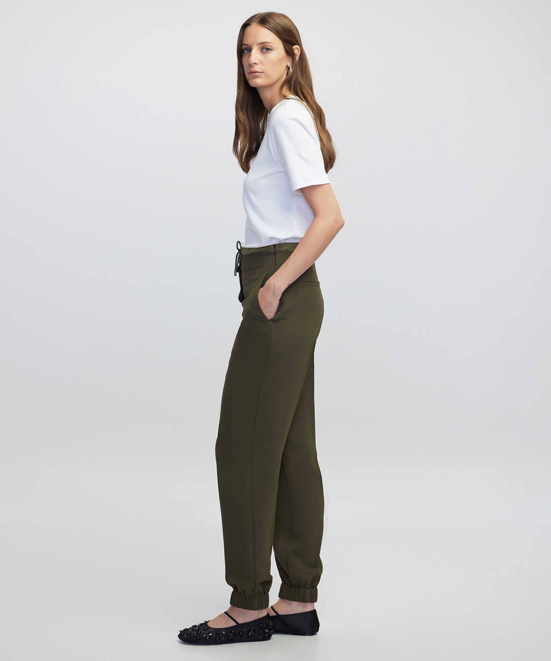 İpekyol Yeşil Teknik kumaş mix jogger pantolon görsel 2