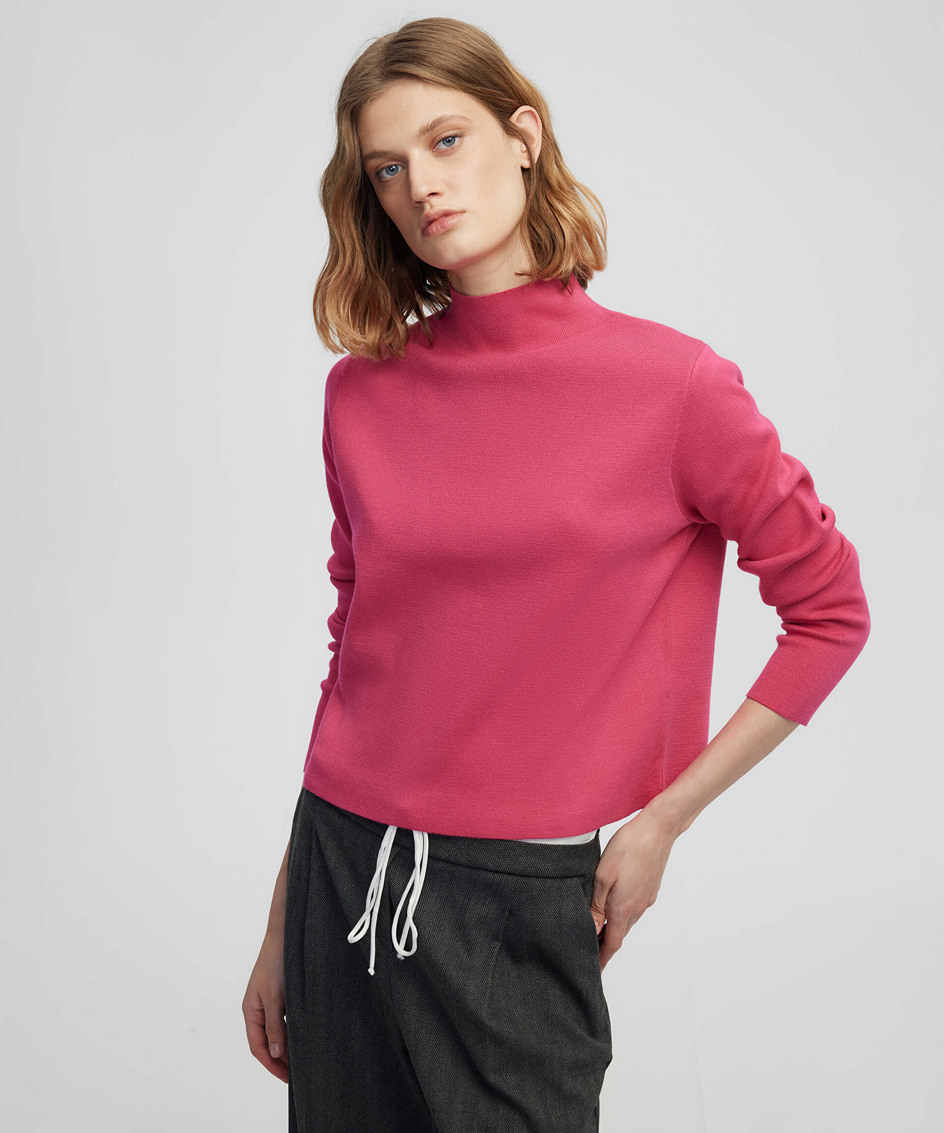 Miss İpekyol Pembe Yüksek yaka basic triko