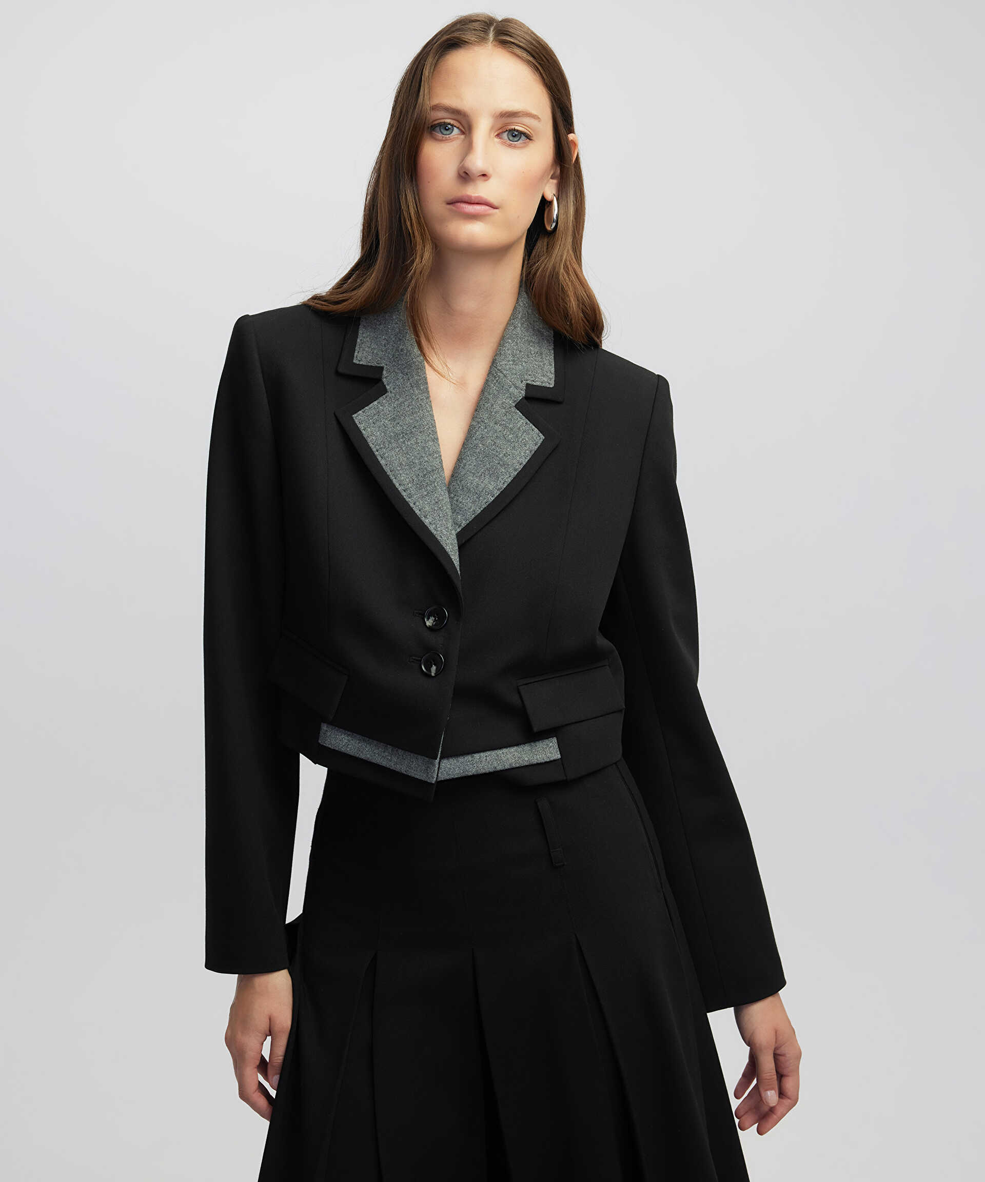 İpekyol Siyah Kumaş mix crop blazer