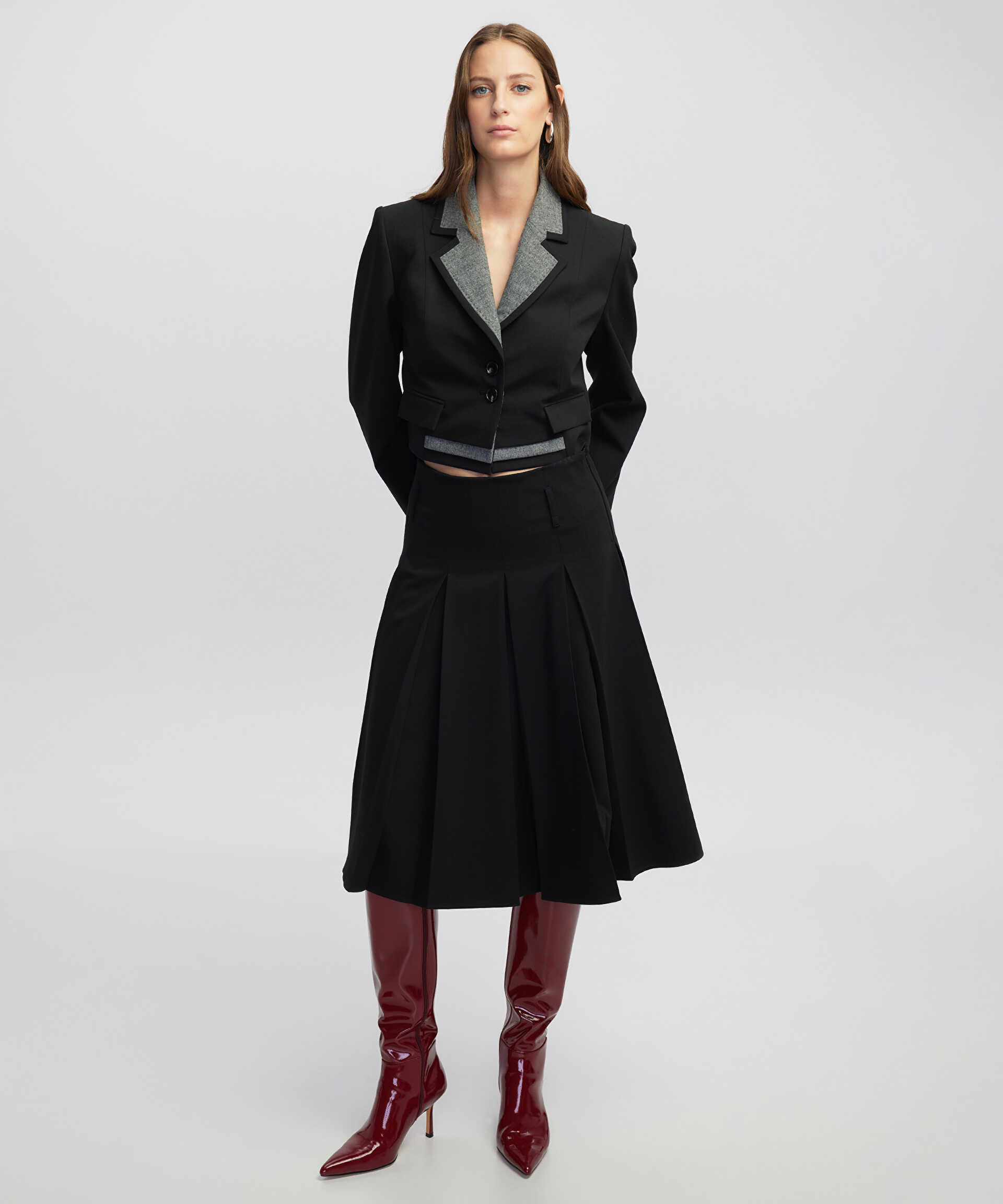 İpekyol Siyah Kumaş mix crop blazer görsel 2