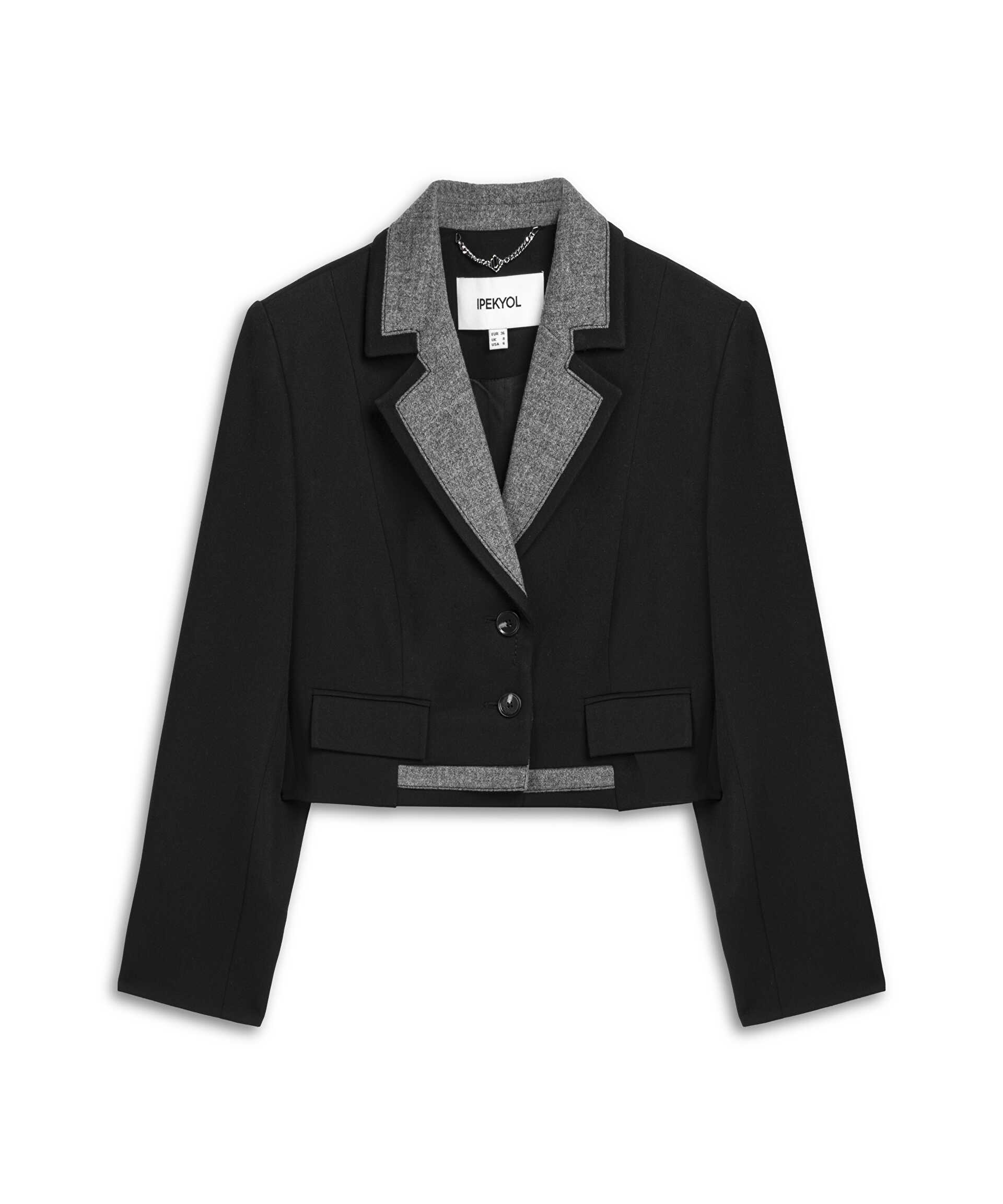 İpekyol Siyah Kumaş mix crop blazer görsel 5