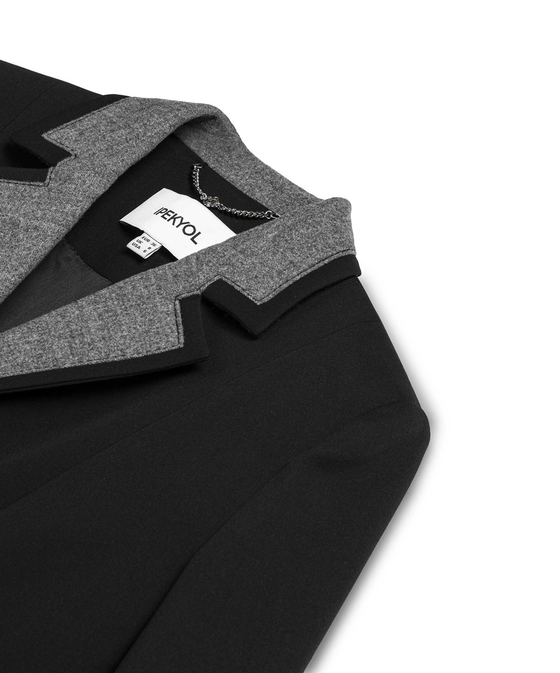 İpekyol Siyah Kumaş mix crop blazer görsel 6
