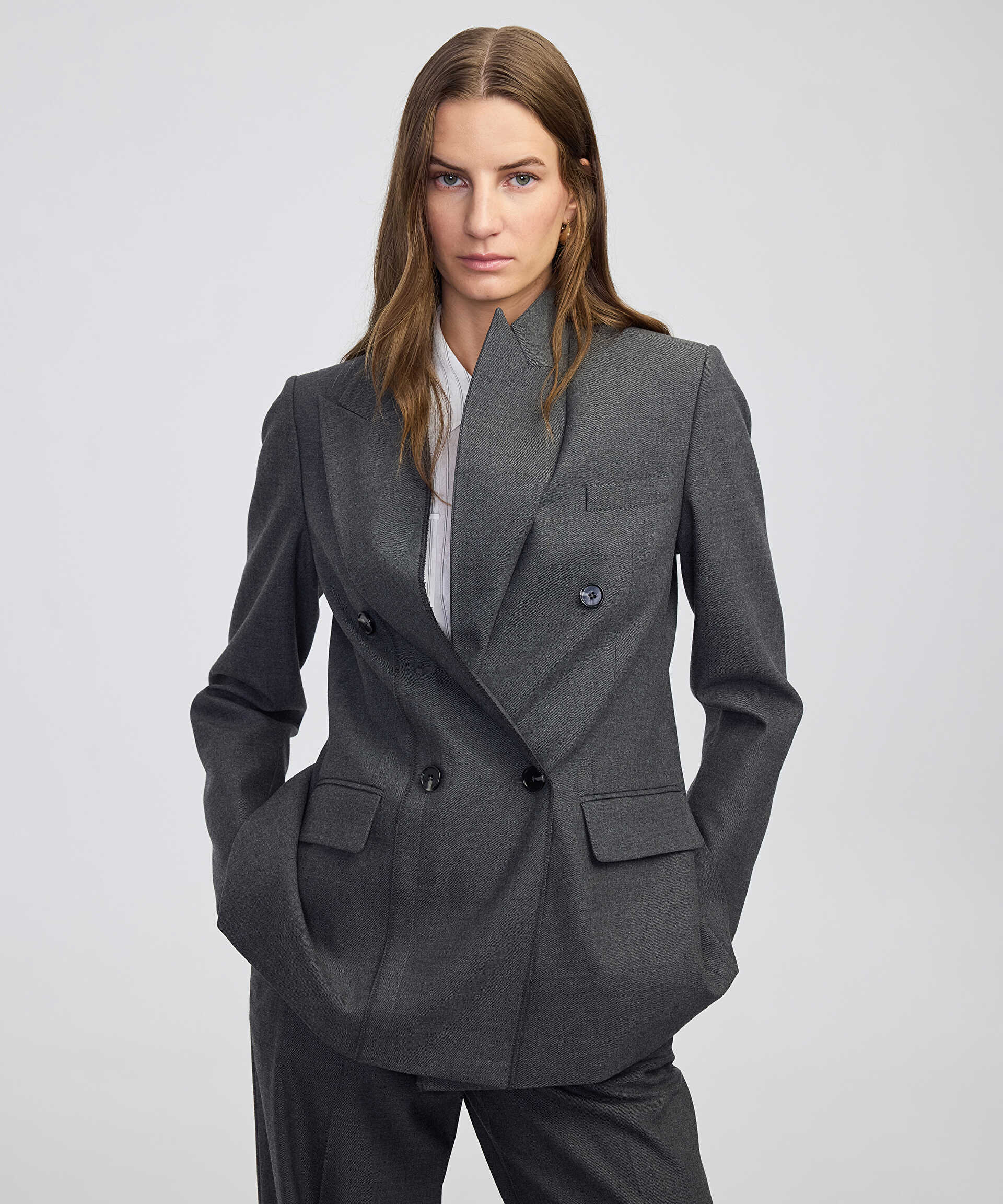 İpekyol Antrasit Triko şeritli raw edge blazer