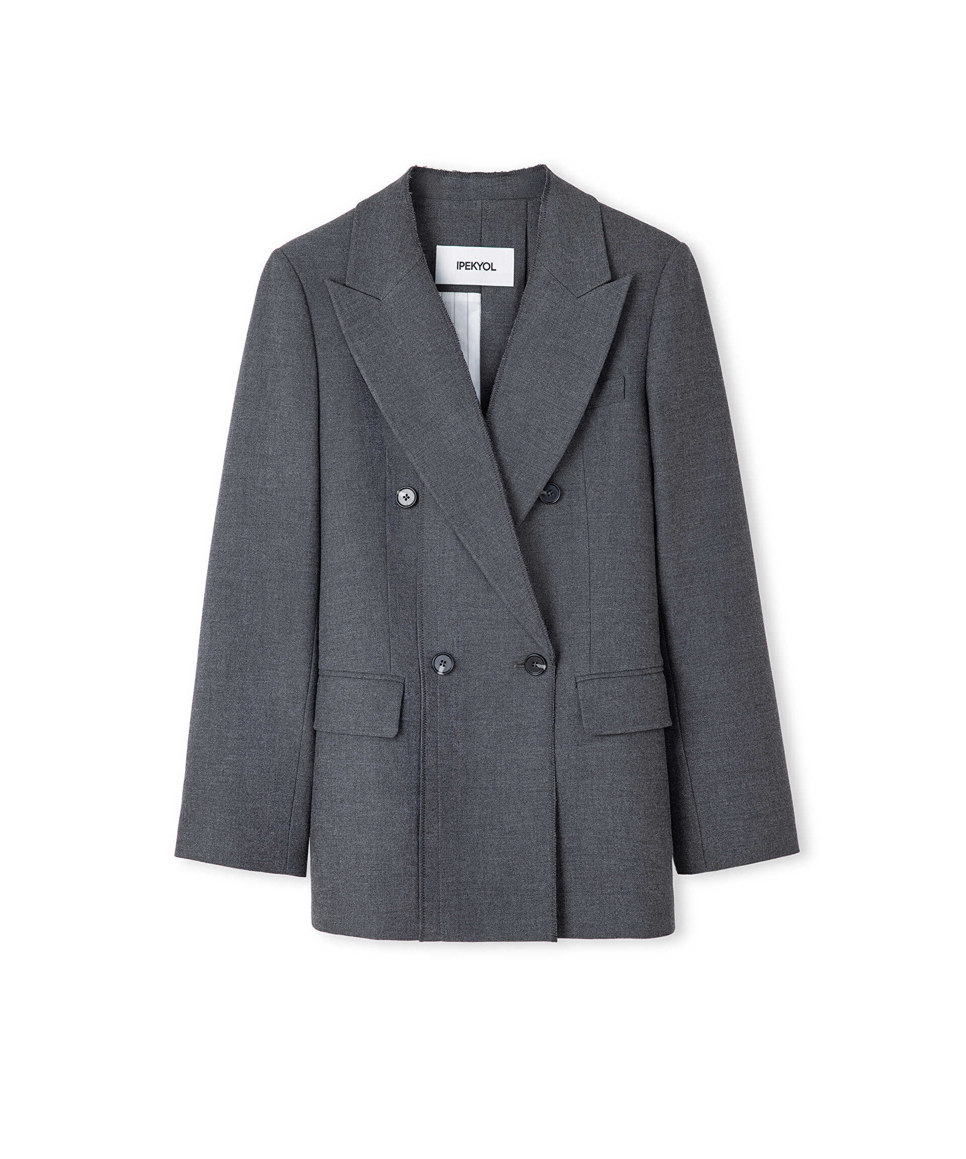 İpekyol Antrasit Triko şeritli raw edge blazer görsel 6