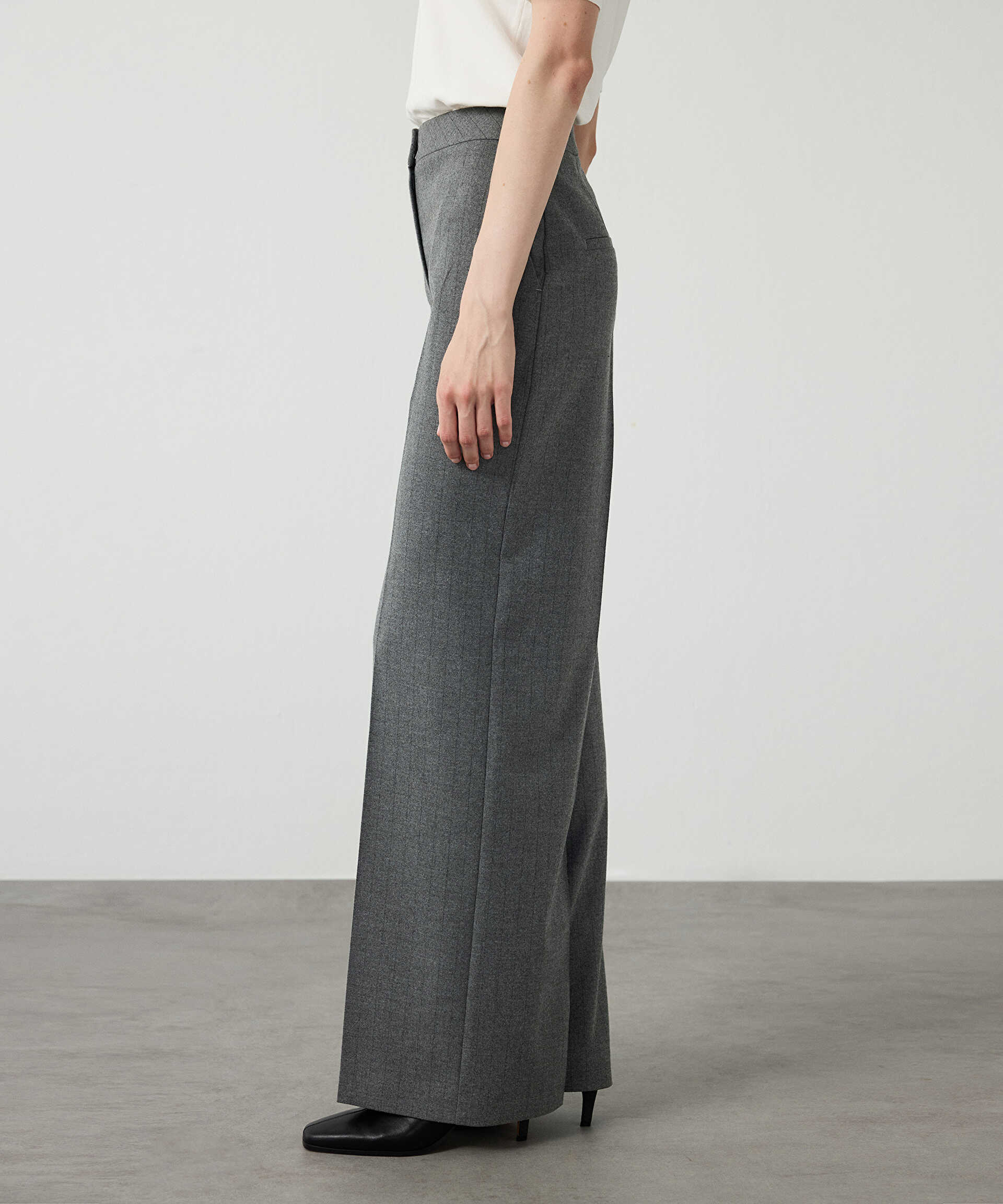 Miss İpekyol Gri Çizgili wide leg pantolon görsel 4