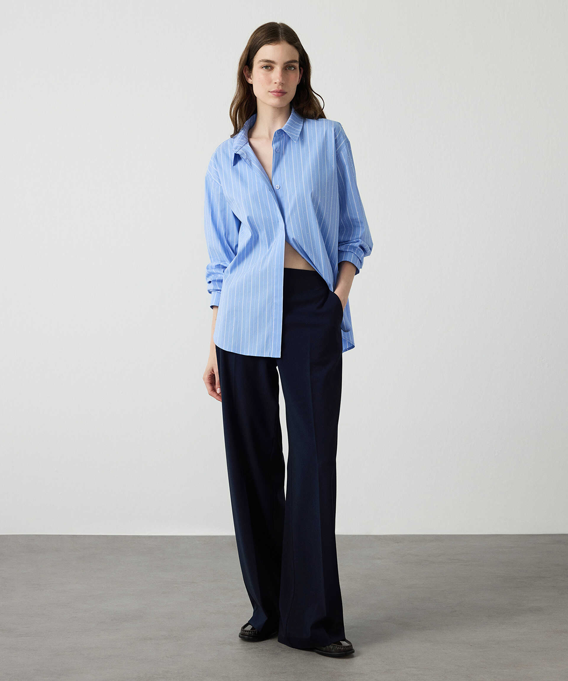 Miss İpekyol Lacivert Wide leg fit pantolon