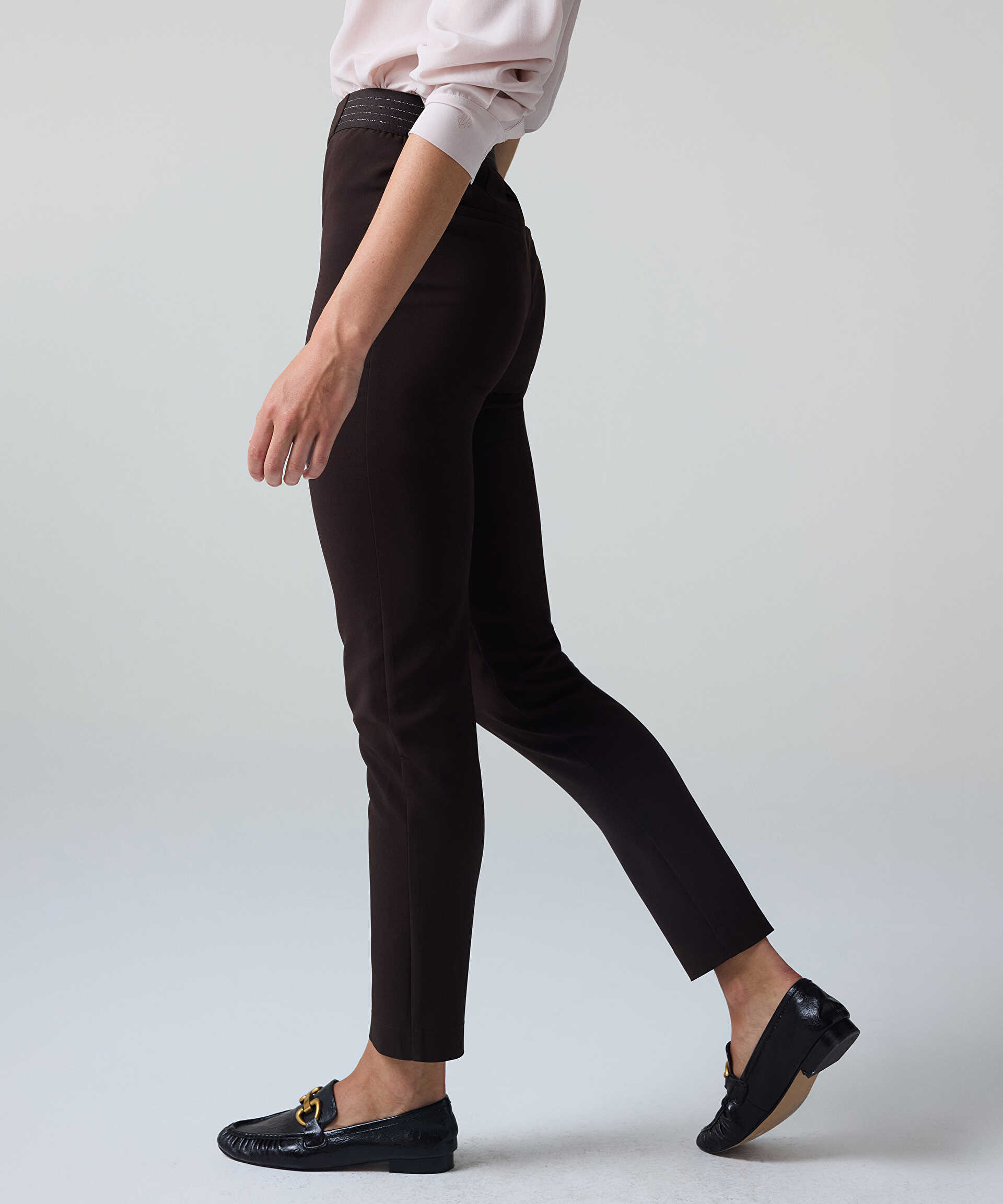 İpekyol Kahverengi Lurex bel skinny fit pantolon görsel 4