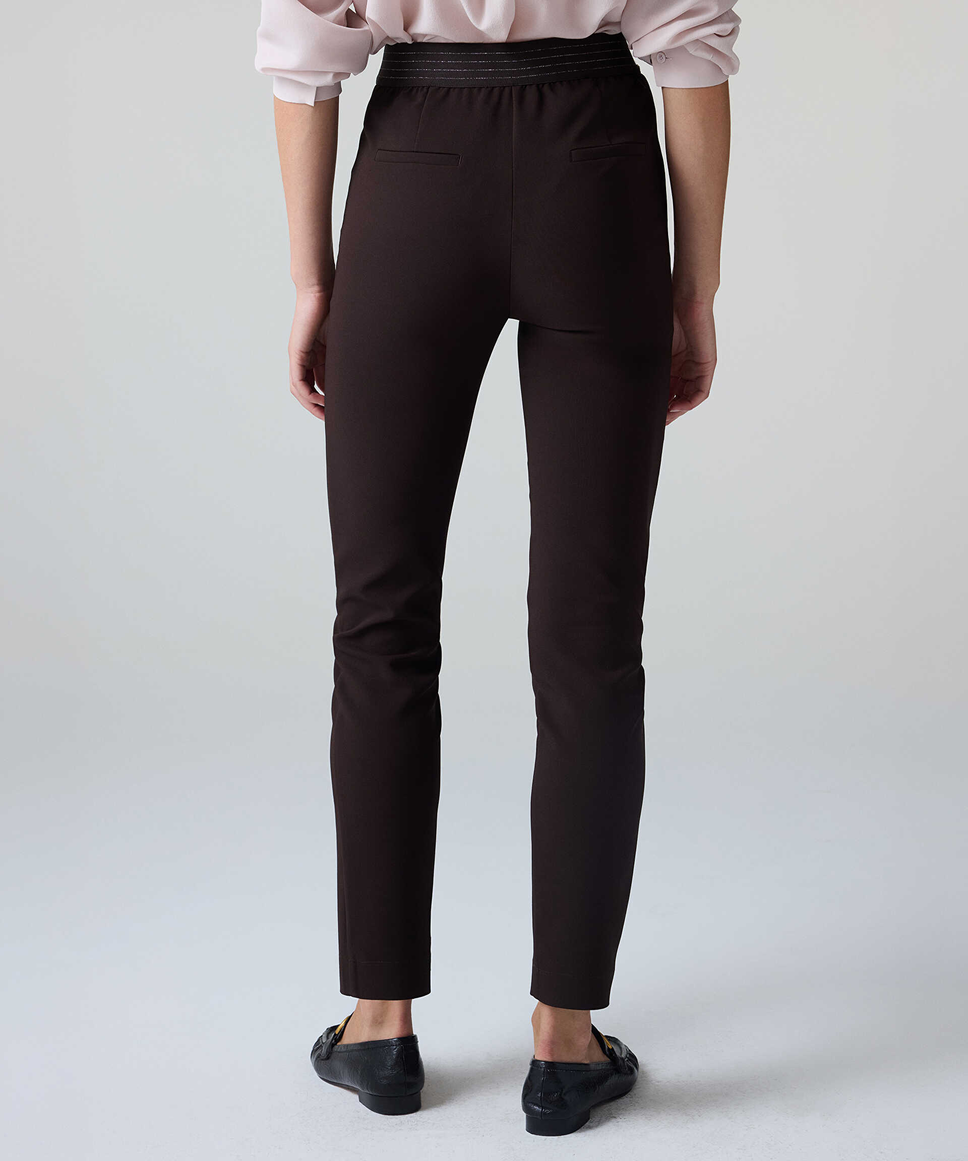 İpekyol Kahverengi Lurex bel skinny fit pantolon görsel 5