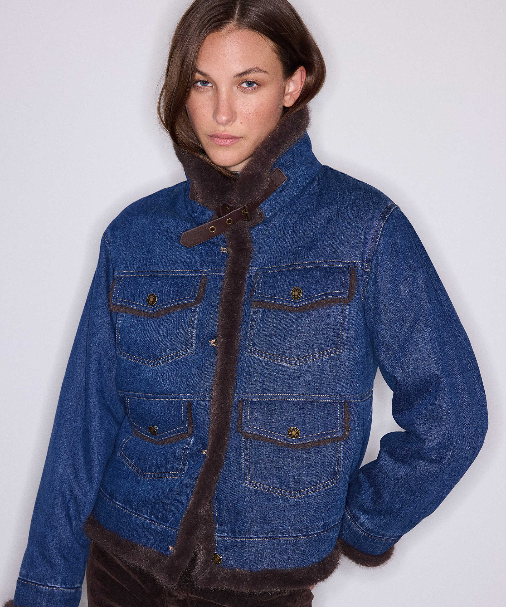 İpekyol Mavi Suni kürklü denim mont