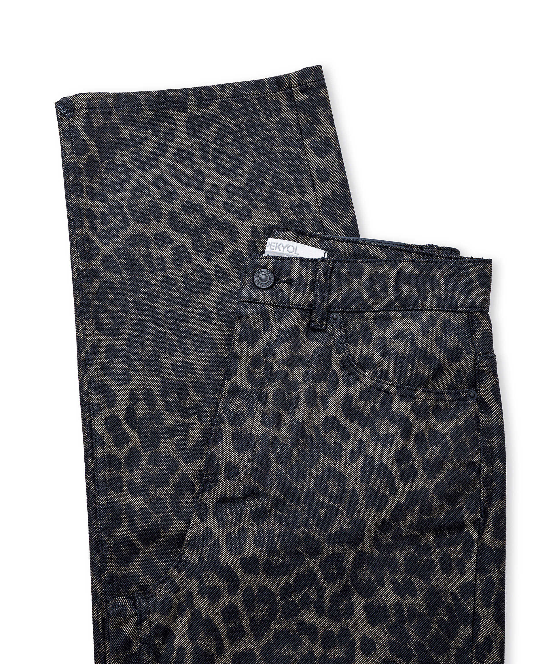 İpekyol Siyah Leopar desen wide leg jean pantolon görsel 6