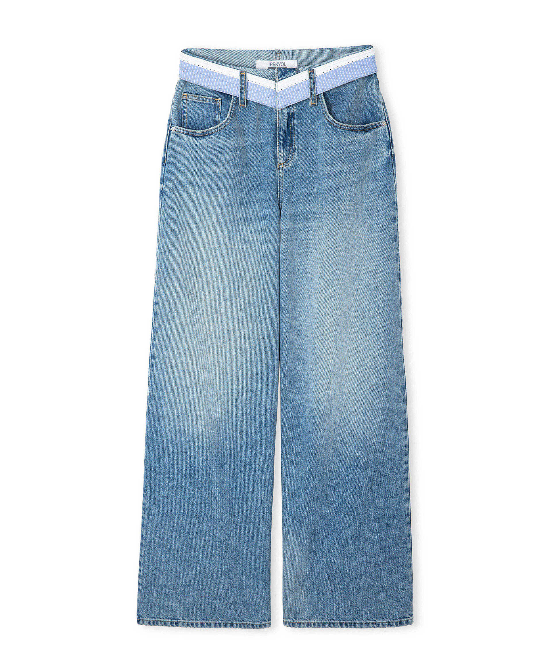 İpekyol Mavi Kontrast bel wide leg jean pantolon görsel 5