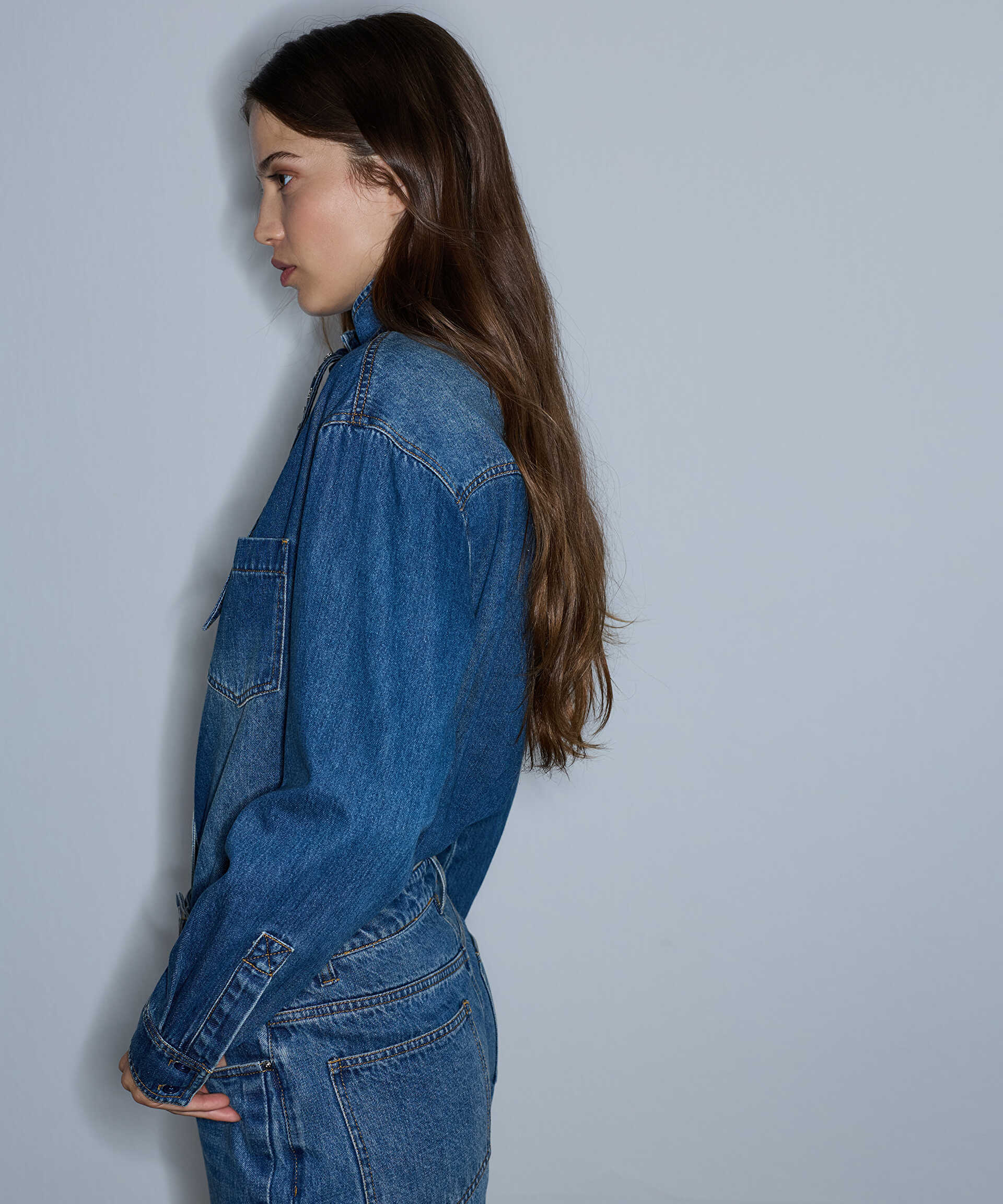 İpekyol Mavi Çıkarılabilir fularlı denim gömlek görsel 3