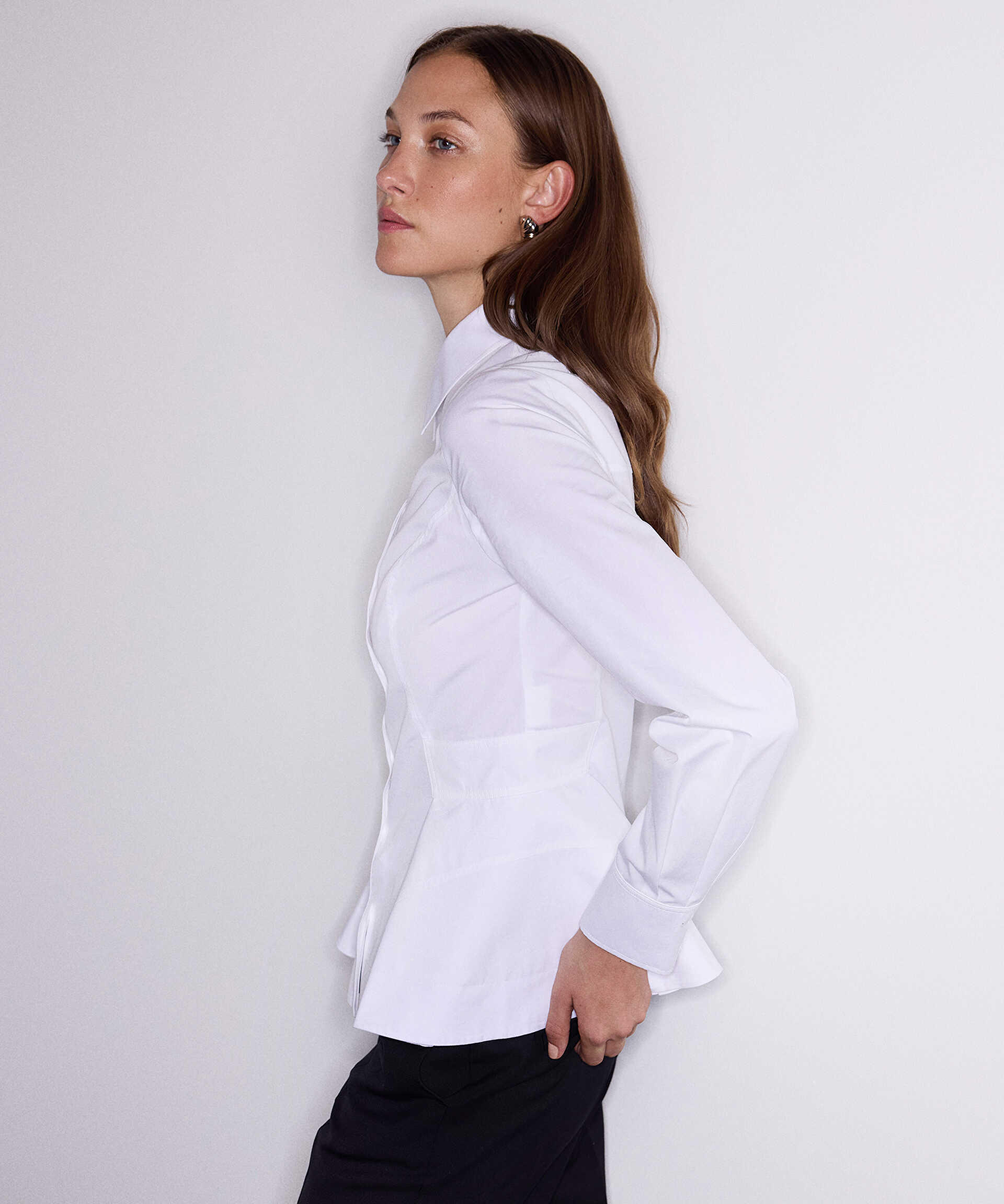 İpekyol Beyaz Poplin peplum gömlek görsel 3