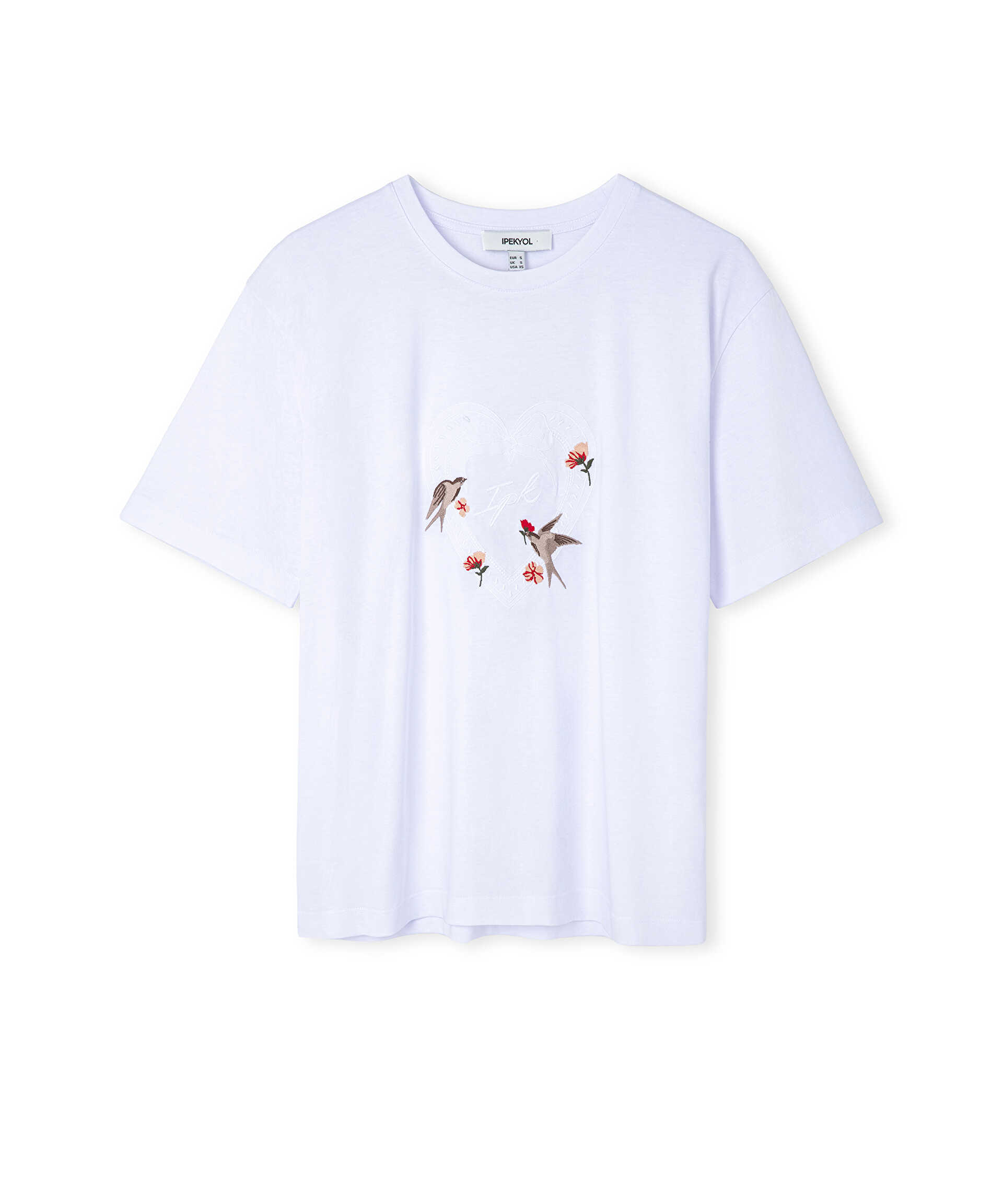 İpekyol Beyaz Monogram nakışlı tişört görsel 6