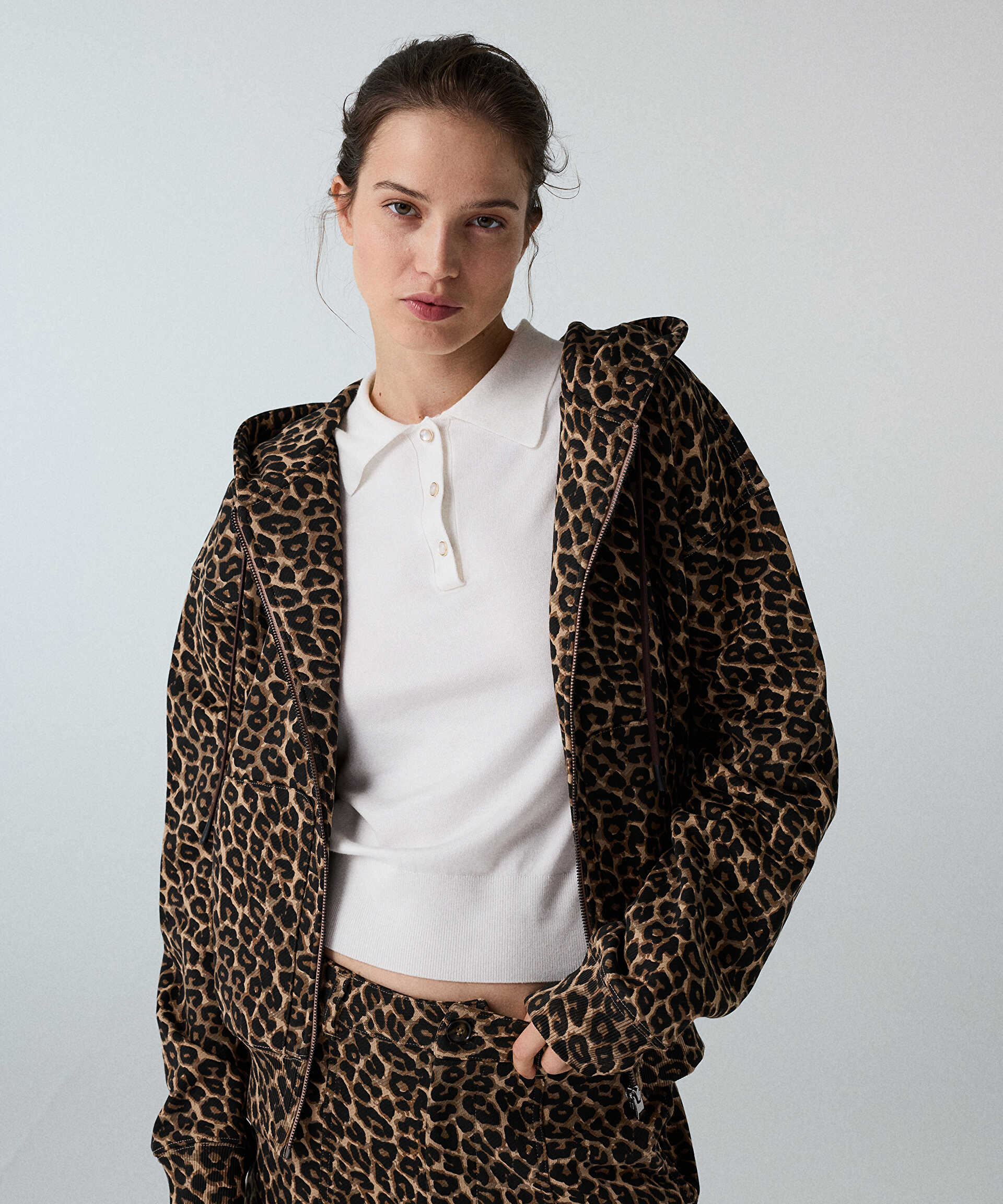 İpekyol Kahverengi Leopar desen oversize sweatshirt