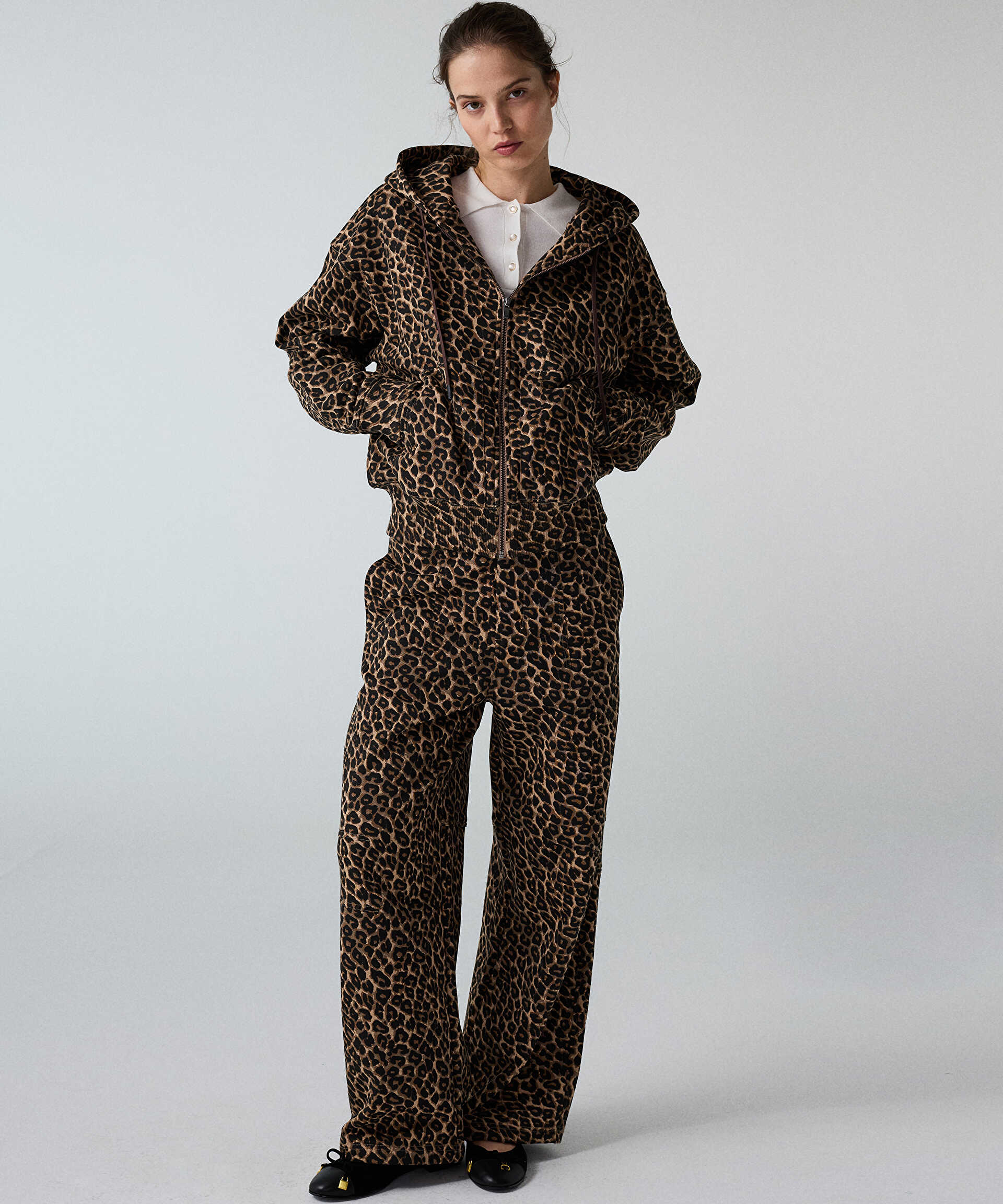 İpekyol Kahverengi Leopar desen oversize sweatshirt görsel 2