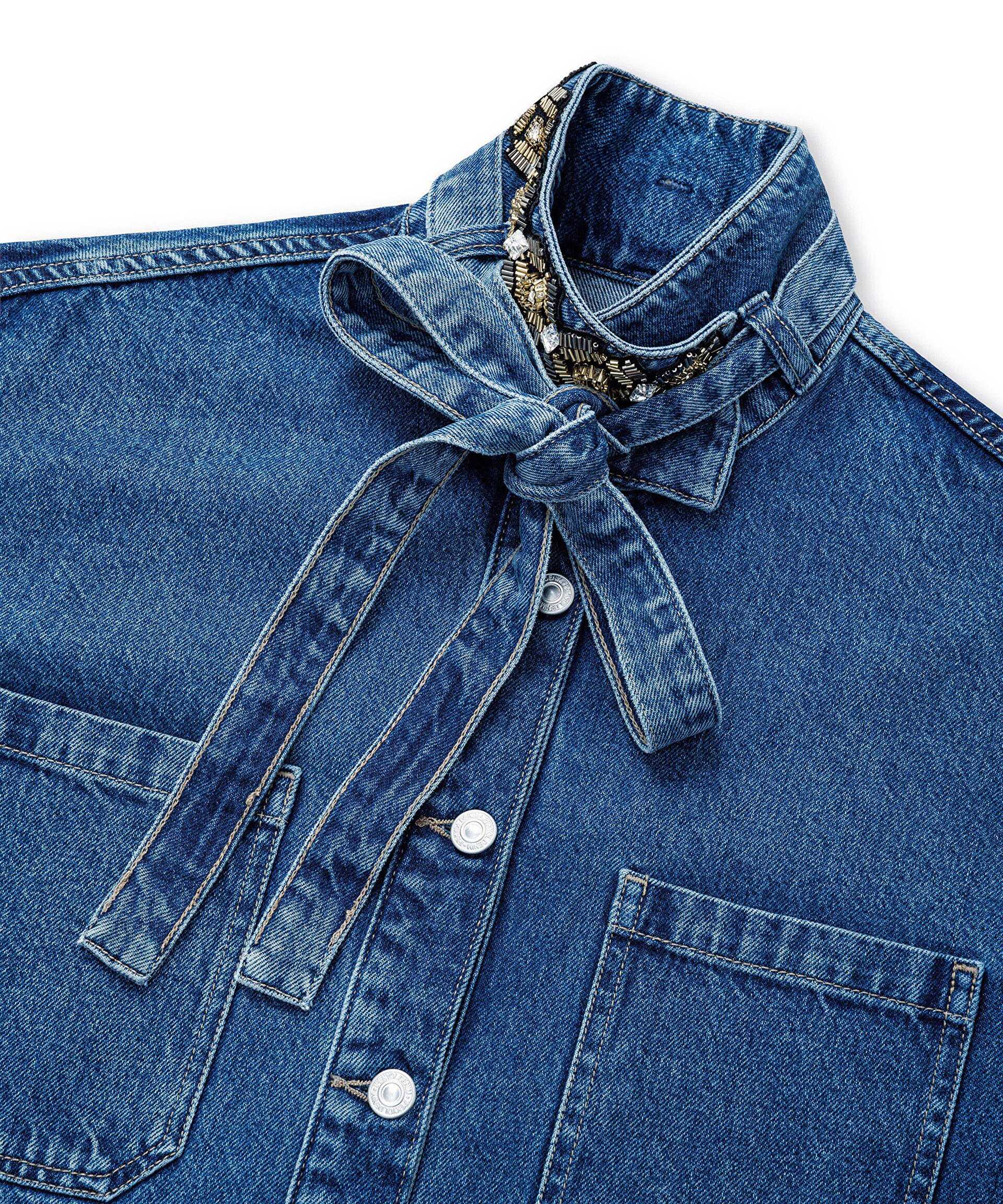 İpekyol Mavi Yakası bağlamalı denim gömlek ceket görsel 6
