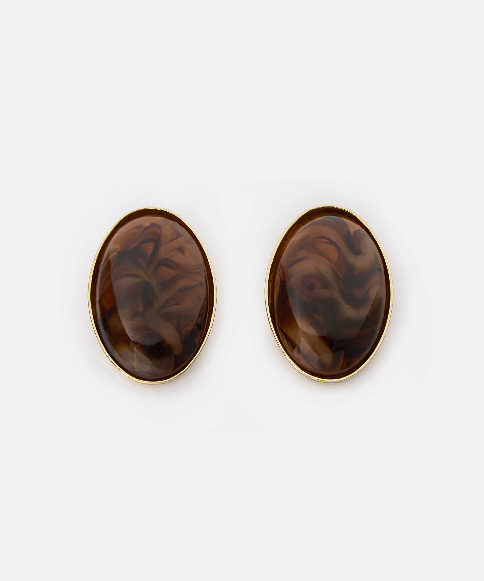 İpekyol Kahverengi Oval reçine küpe