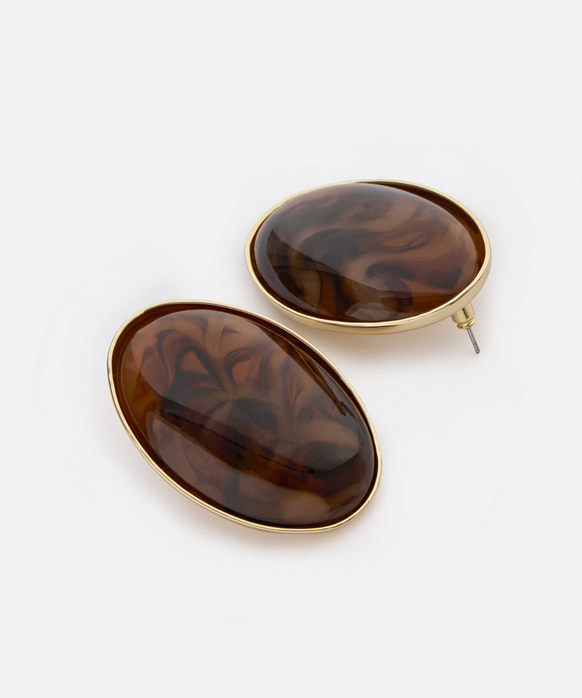 İpekyol Kahverengi Oval reçine küpe görsel 3