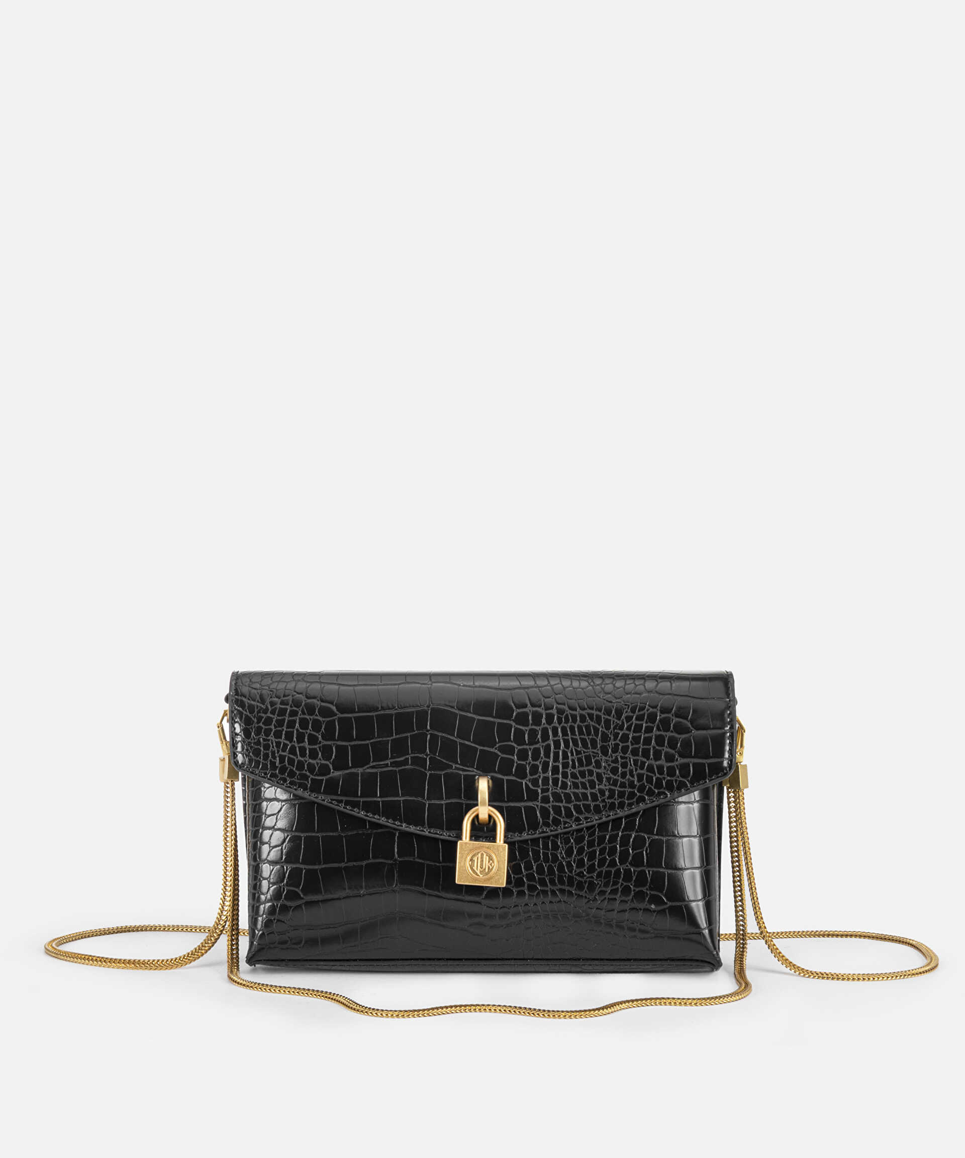 İpekyol Siyah Kapaklı timsah derisi görünümlü clutch