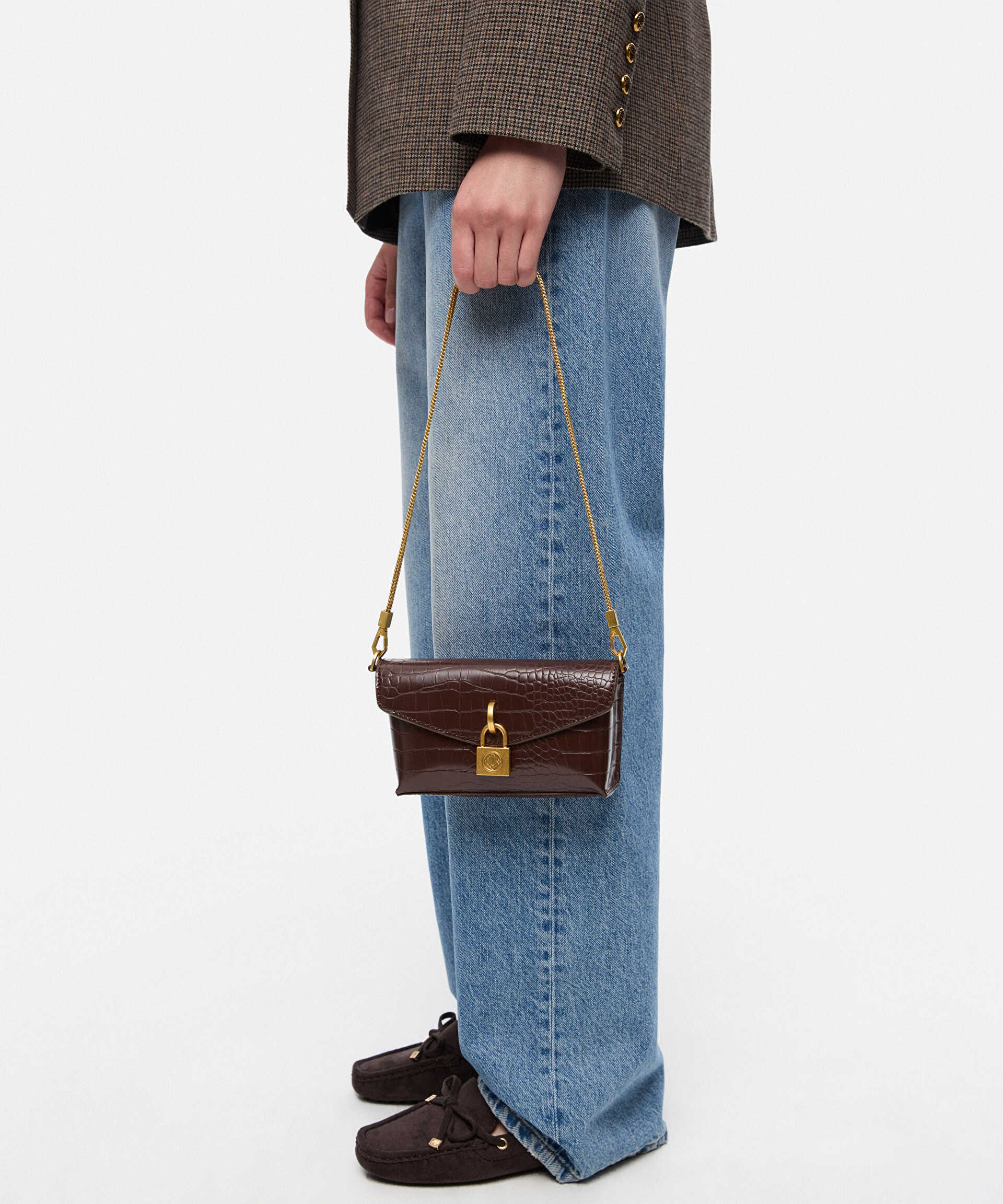 İpekyol Kahverengi Timsah derisi görünümlü clutch görsel 2