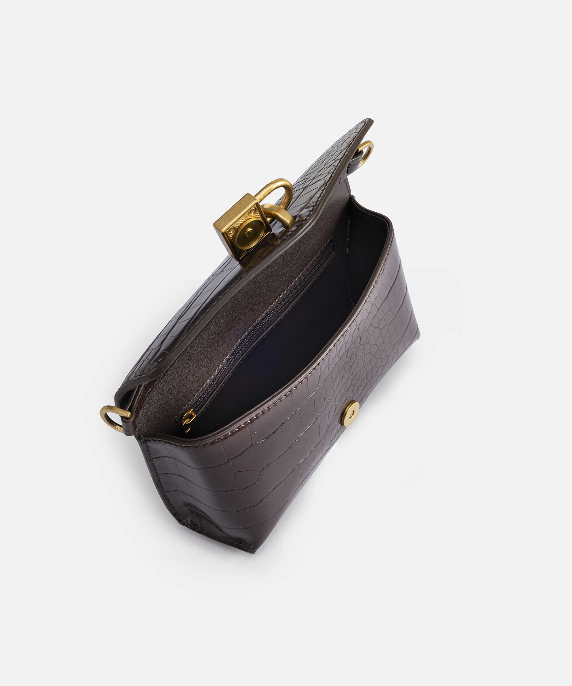 İpekyol Kahverengi Timsah derisi görünümlü clutch görsel 5