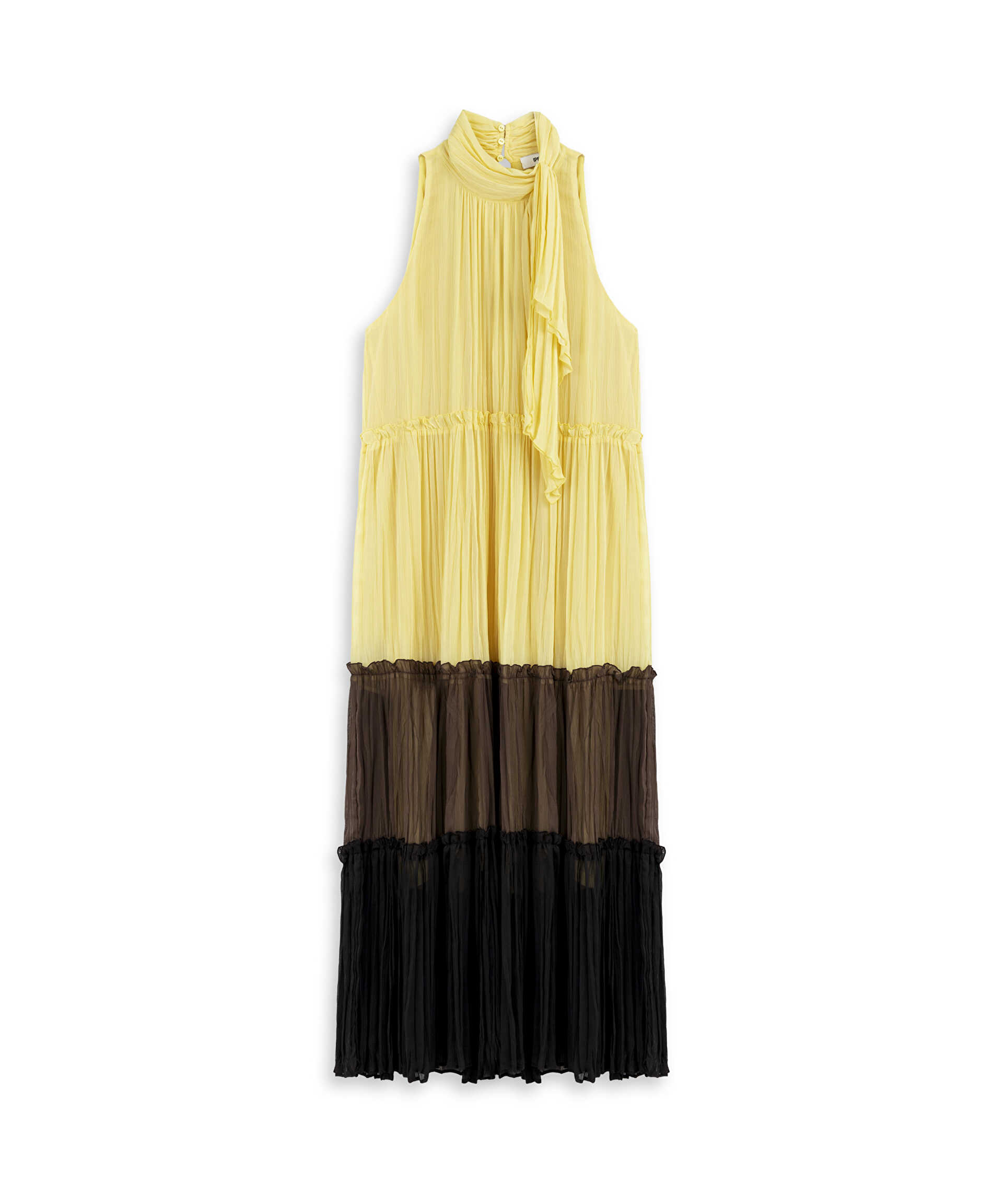 İpekyol Sarı Kırışık efektli colorblock elbise görsel 5