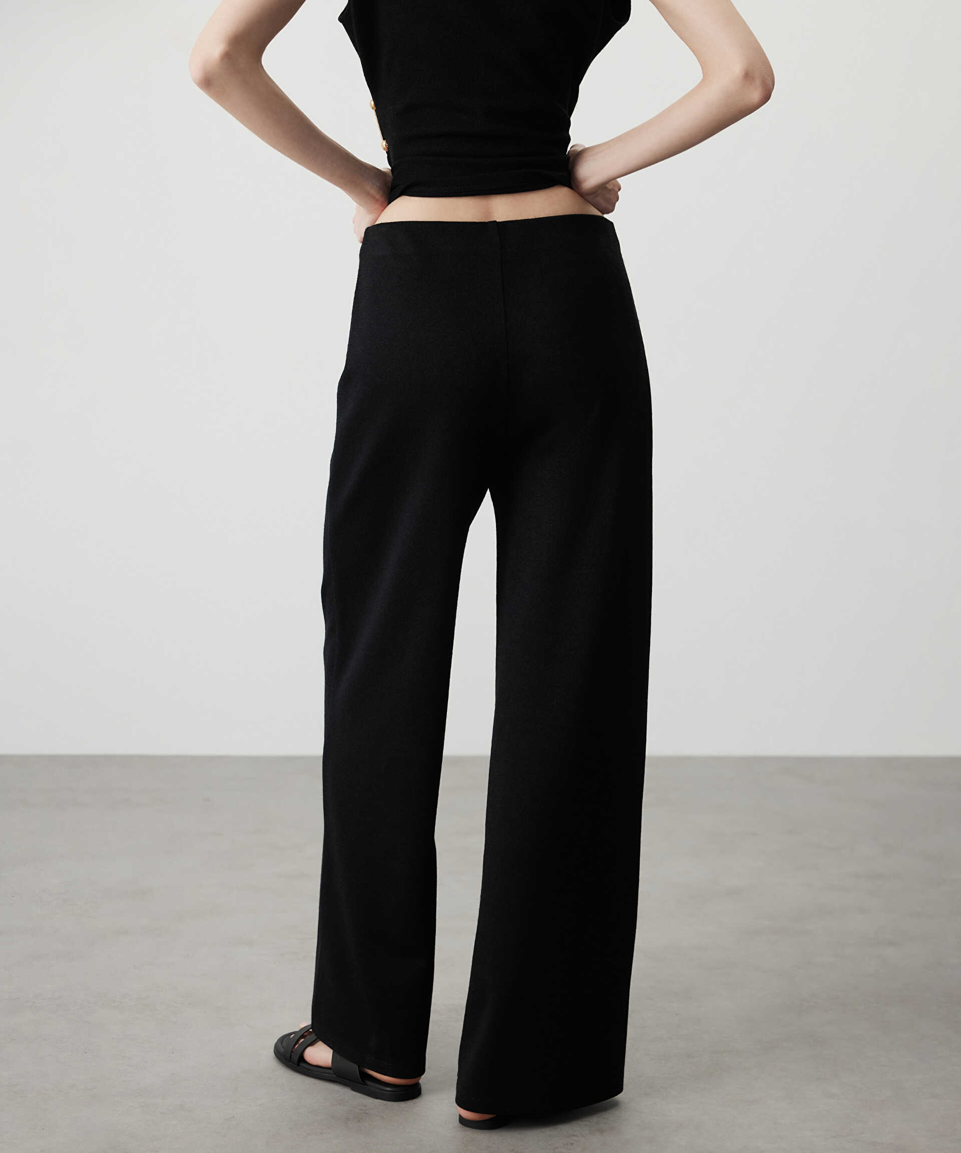 Miss İpekyol Siyah Wide leg penye pantolon görsel 4