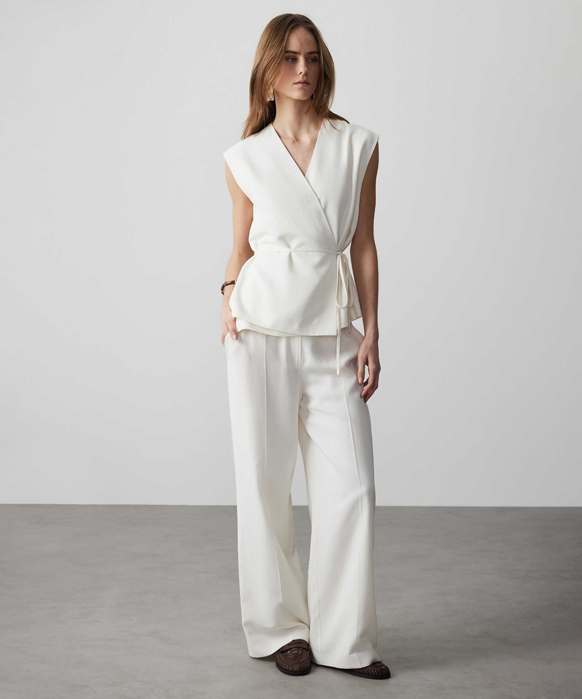 Miss İpekyol Ekru Cepli wide leg pantolon