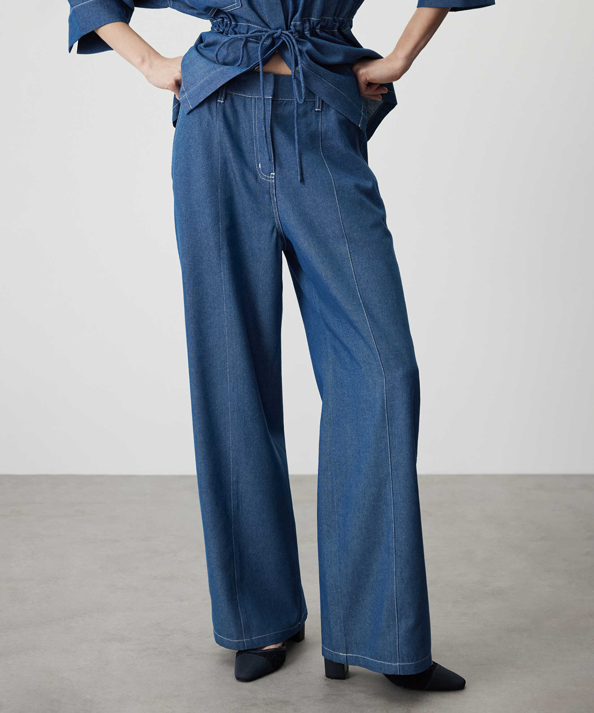 Miss İpekyol Lacivert Kontrast dikişli wide leg pantolon görsel 2