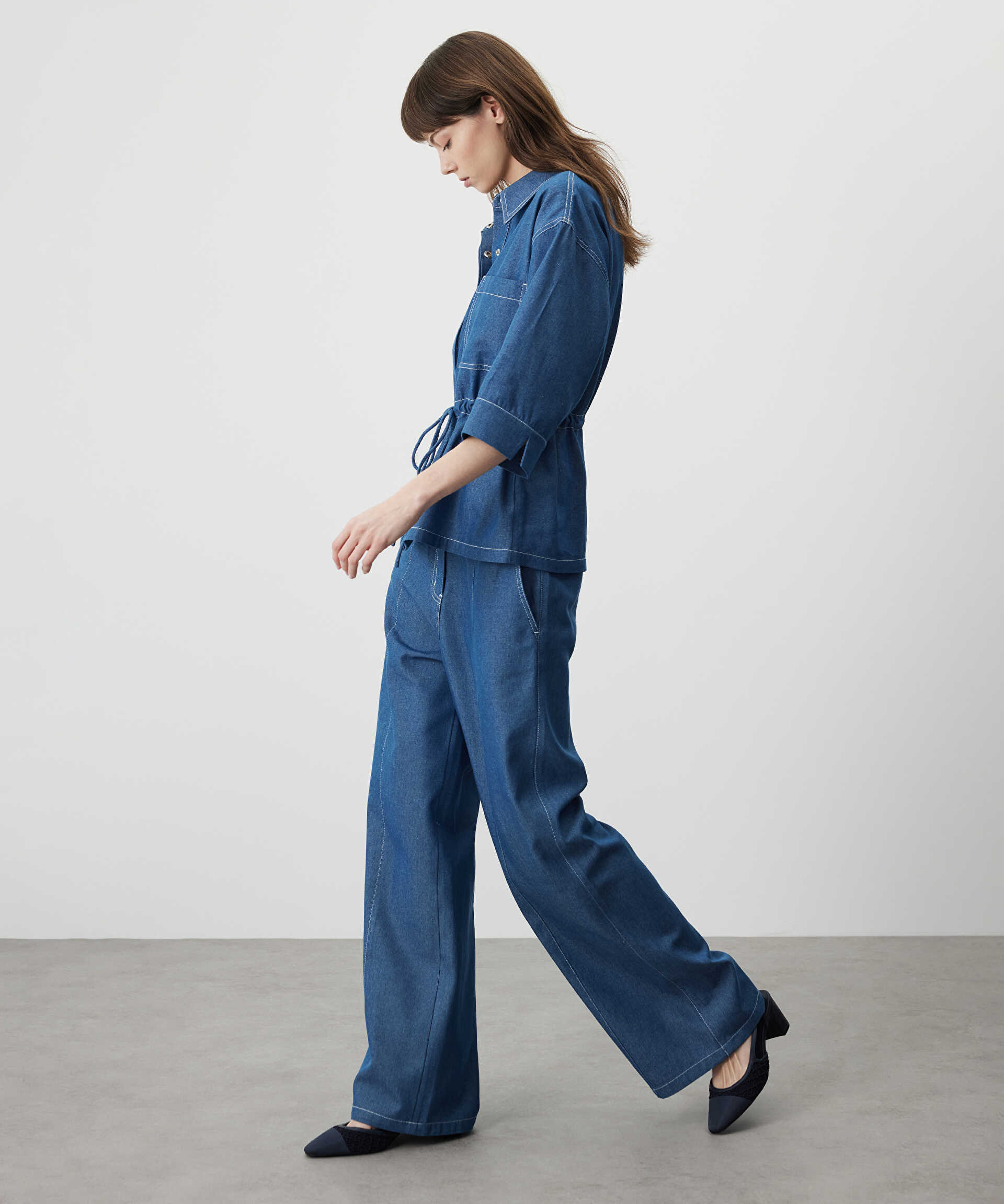 Miss İpekyol Lacivert Kontrast dikişli wide leg pantolon görsel 3
