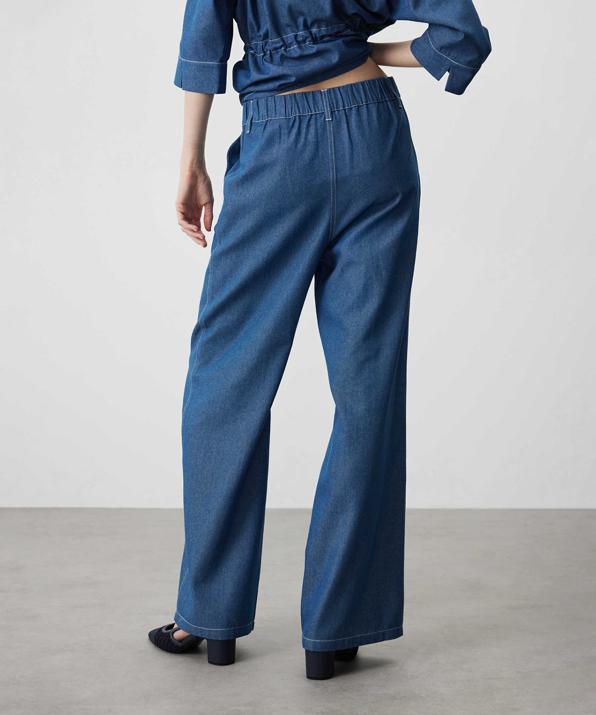Miss İpekyol Lacivert Kontrast dikişli wide leg pantolon görsel 4