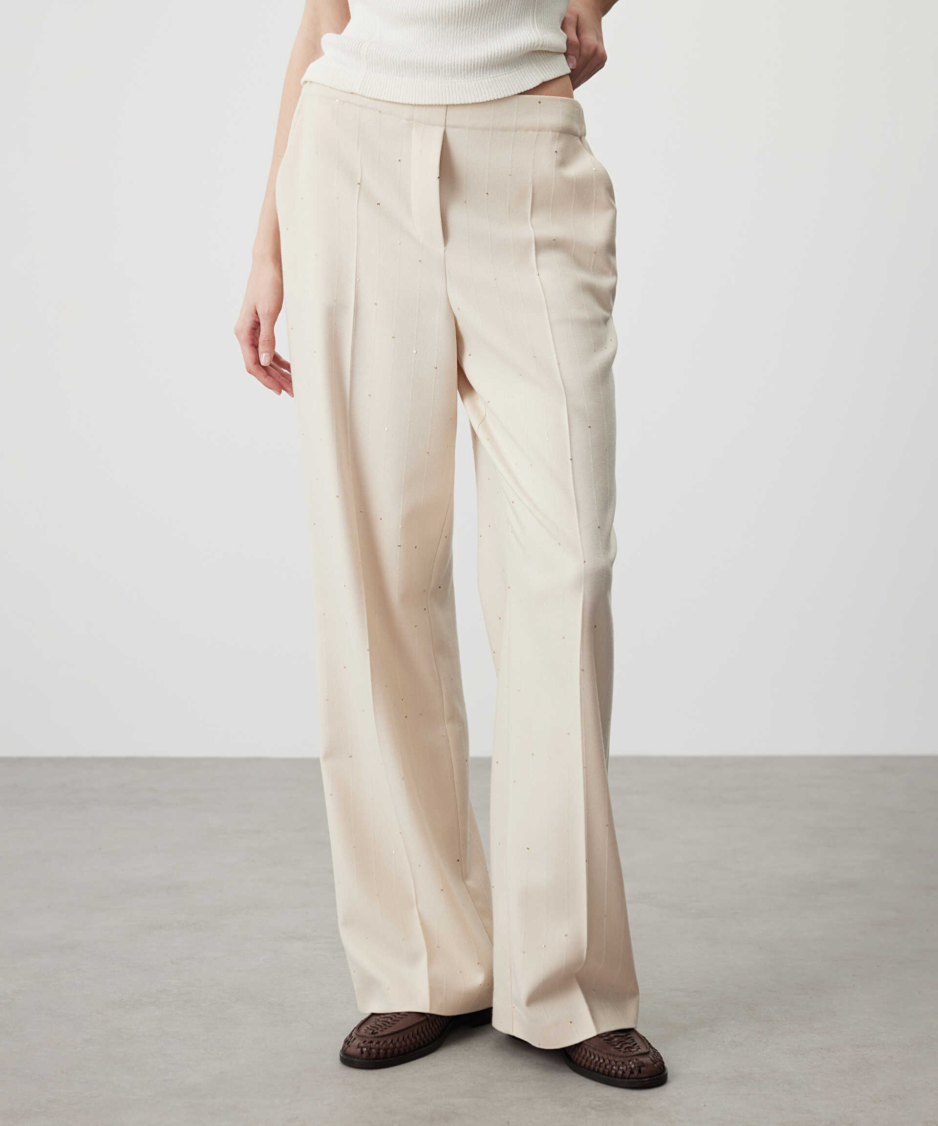 Miss İpekyol Natürel Payetli wide leg fit pantolon görsel 2