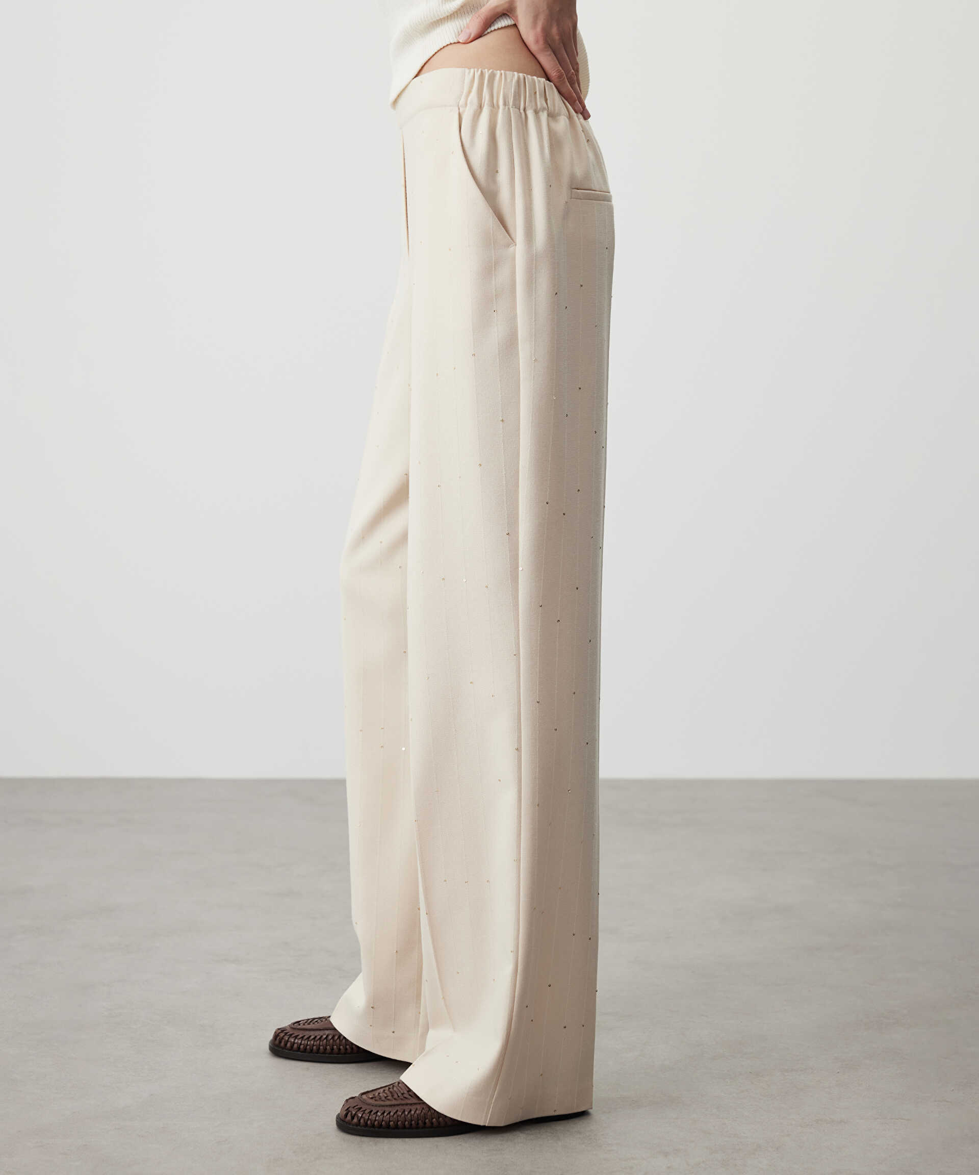 Miss İpekyol Natürel Payetli wide leg fit pantolon görsel 3