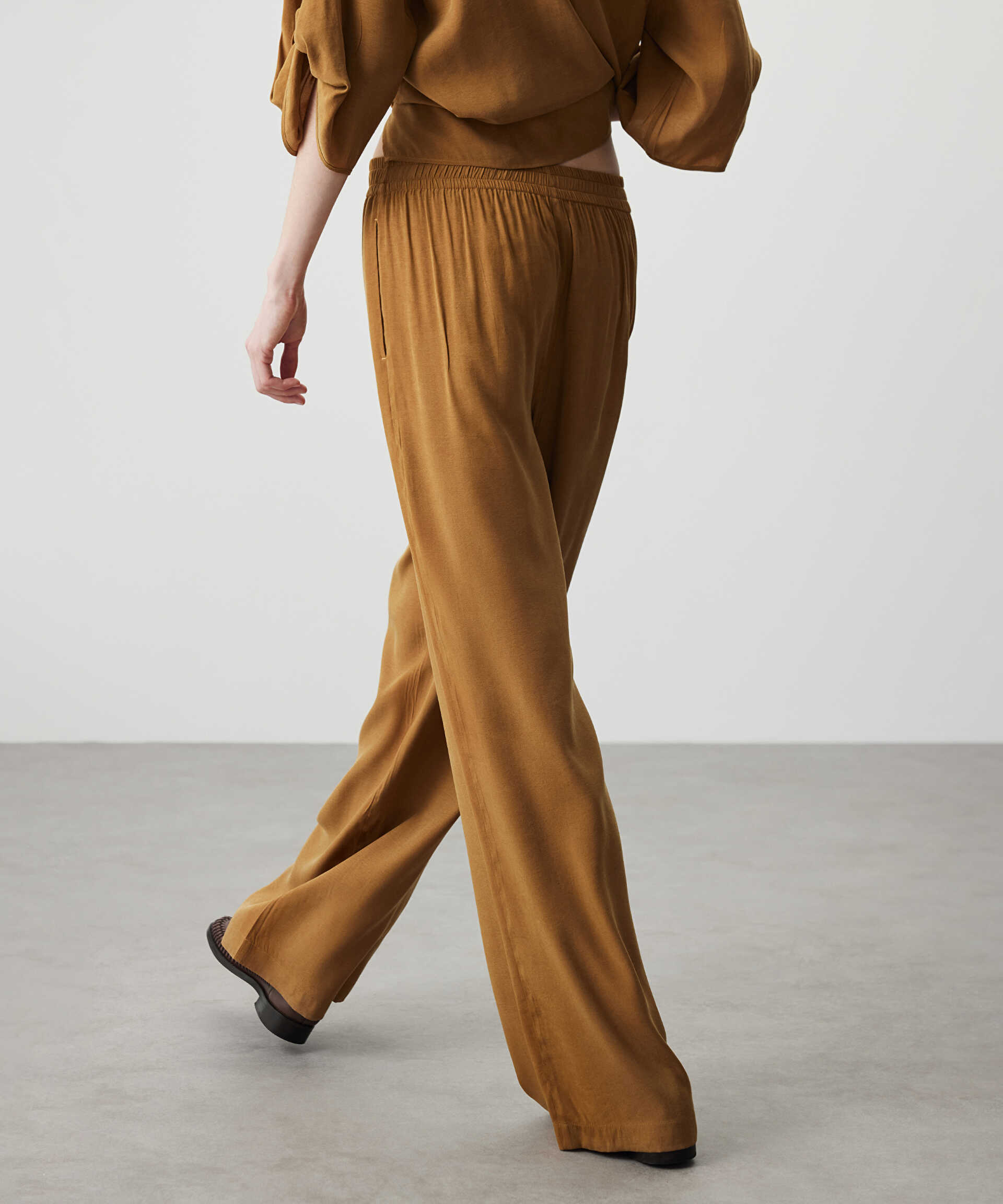 Miss İpekyol Kahverengi Elastik bel wide leg fit pantolon görsel 4