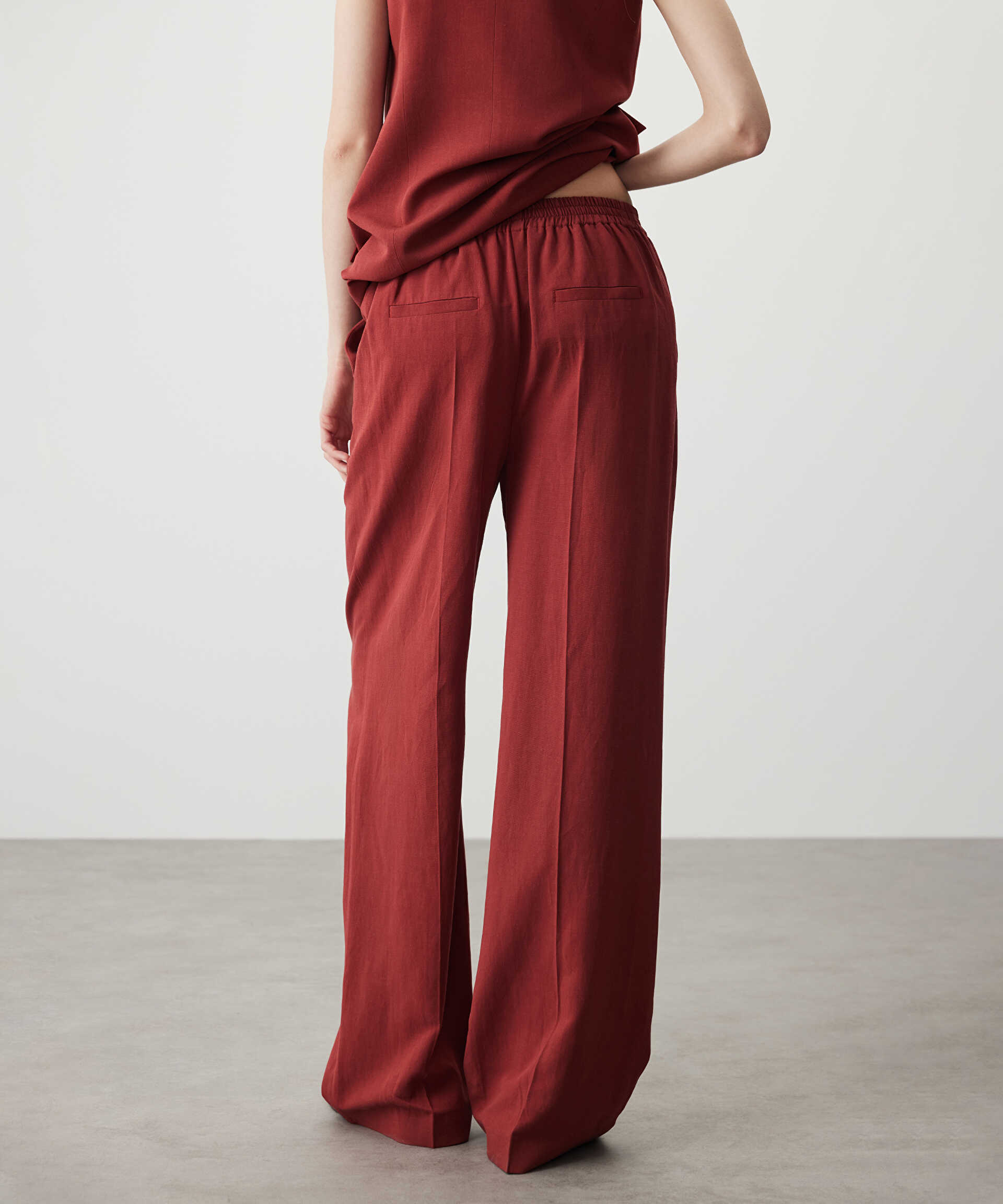 Miss İpekyol Turuncu Wide leg fit ütü izli pantolon görsel 4