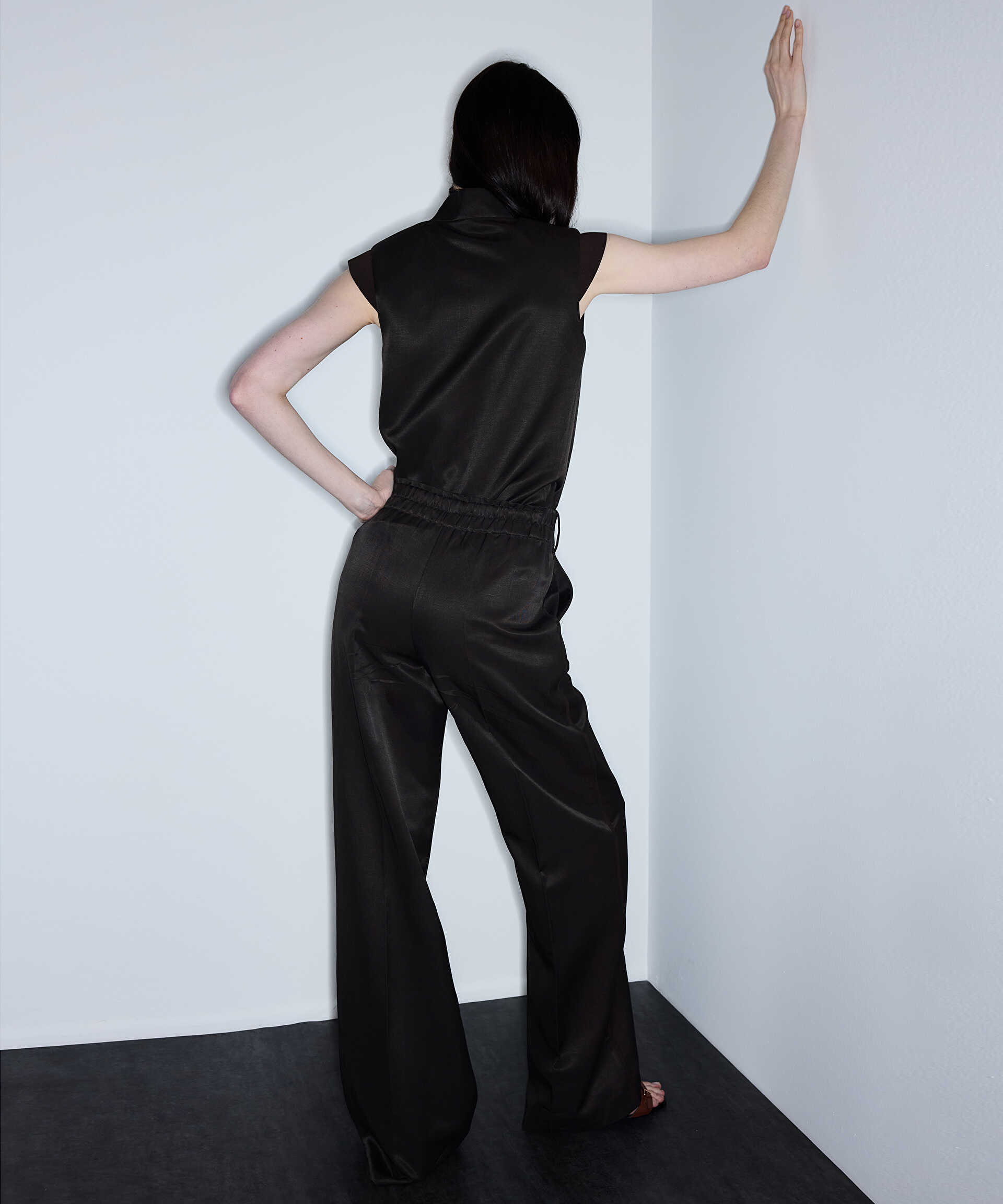 İpekyol Kahverengi Belden bağlamalı wide leg pantolon görsel 4