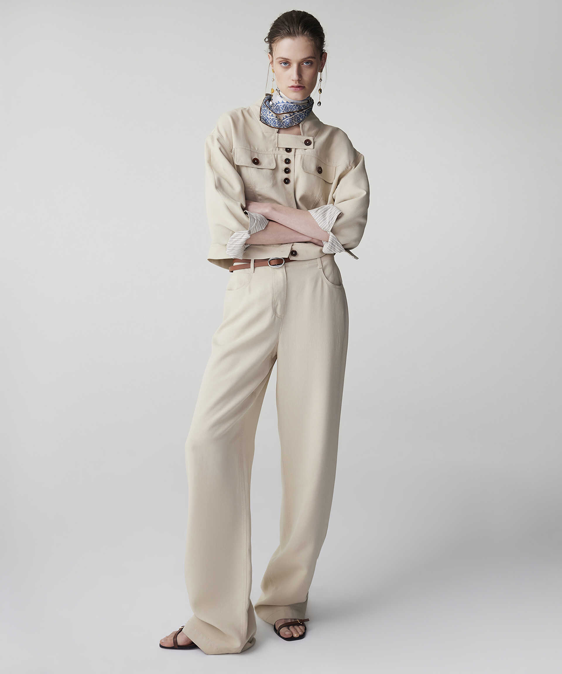 İpekyol Natürel Kemerli straight fit pantolon