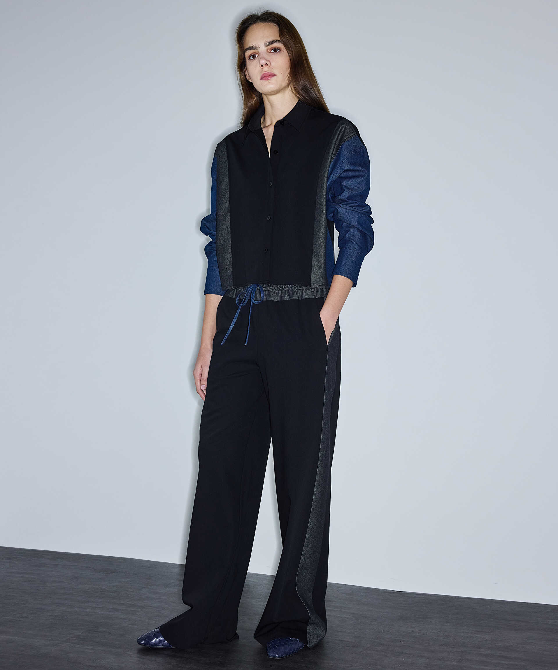 İpekyol Siyah Kontrast bel colorblock pantolon görsel 3