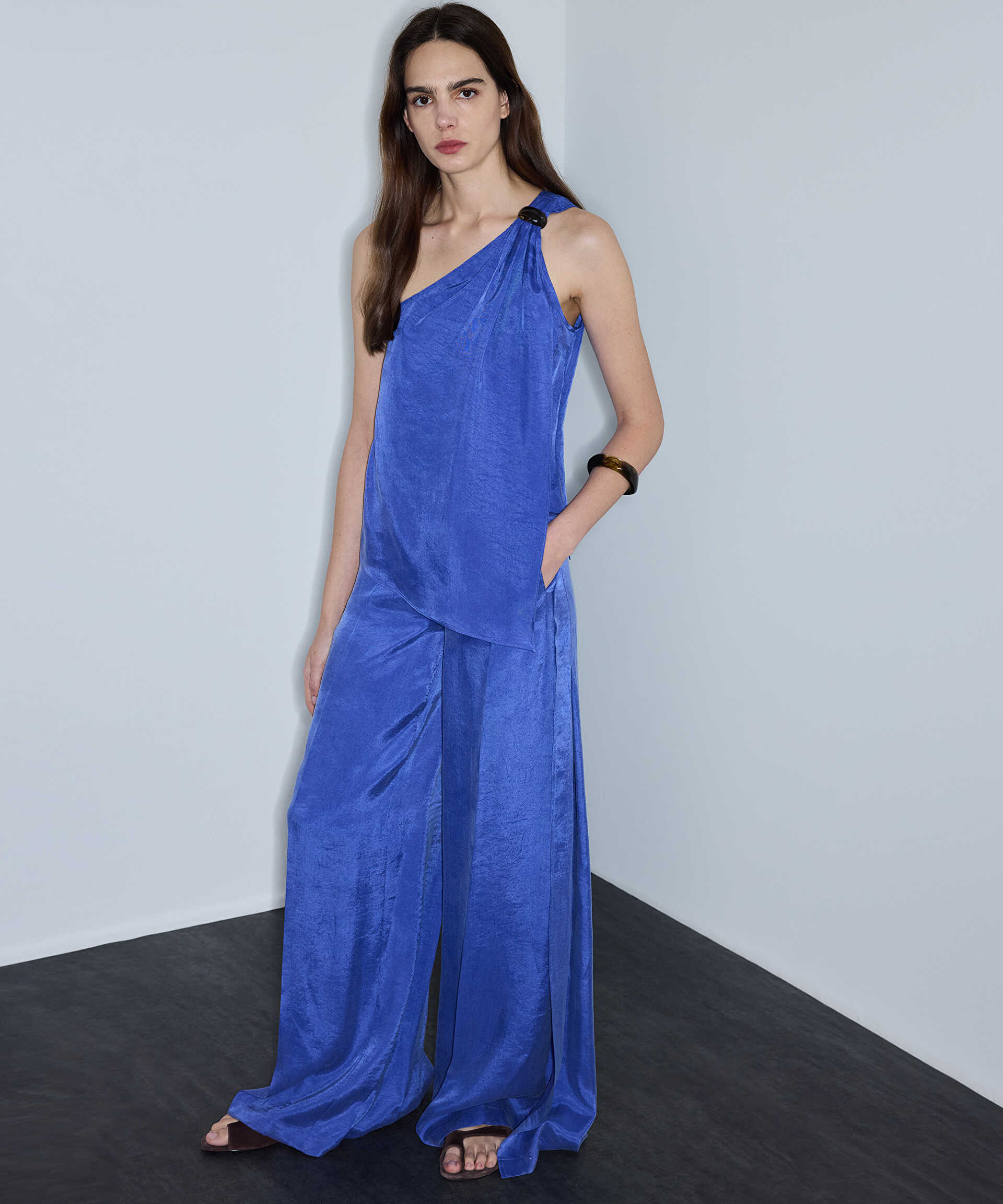 İpekyol Mavi Yırtmaçlı wide leg pantolon