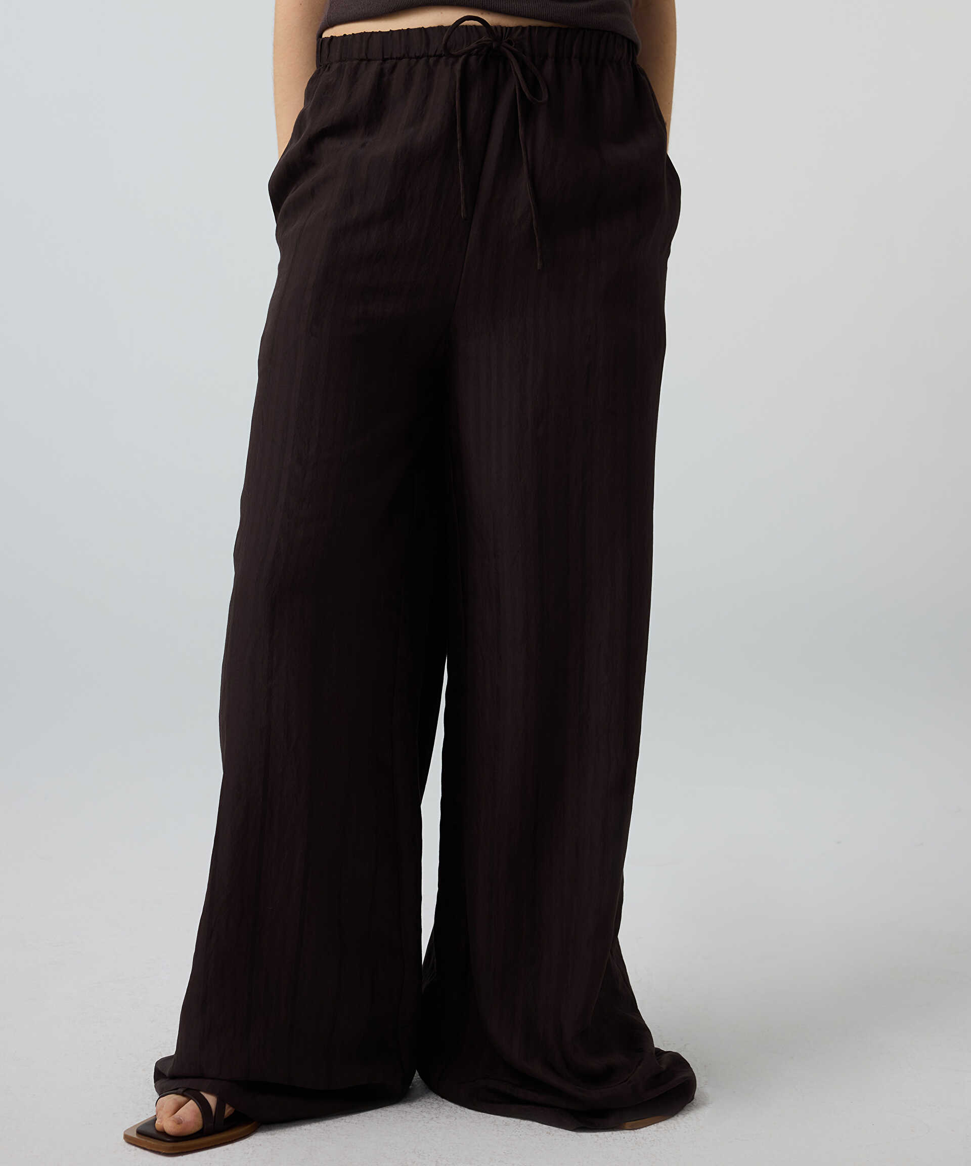 İpekyol Kahverengi Çizgili wide leg pantolon görsel 2