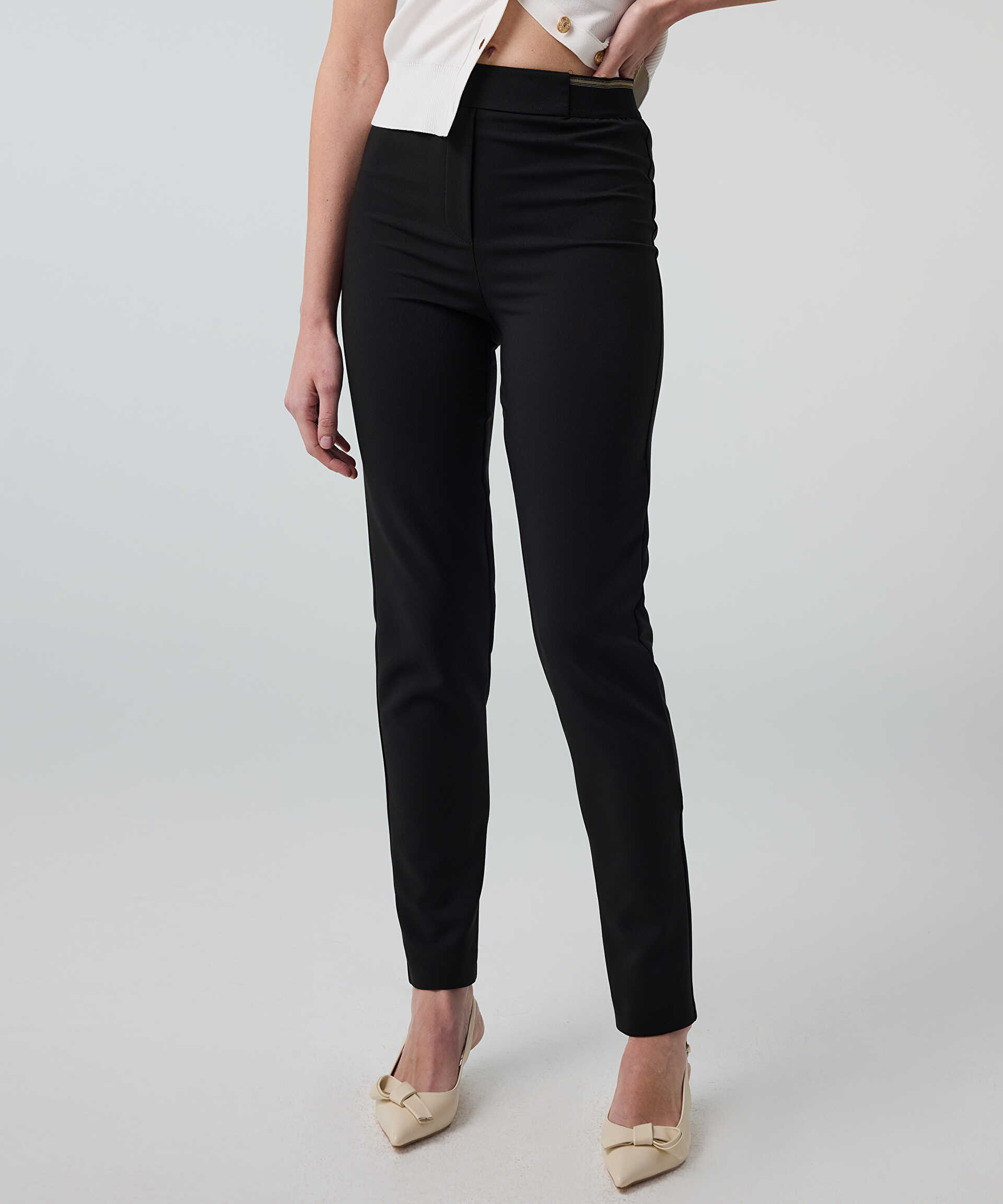 İpekyol Siyah Lurex bel skinny fit pantolon