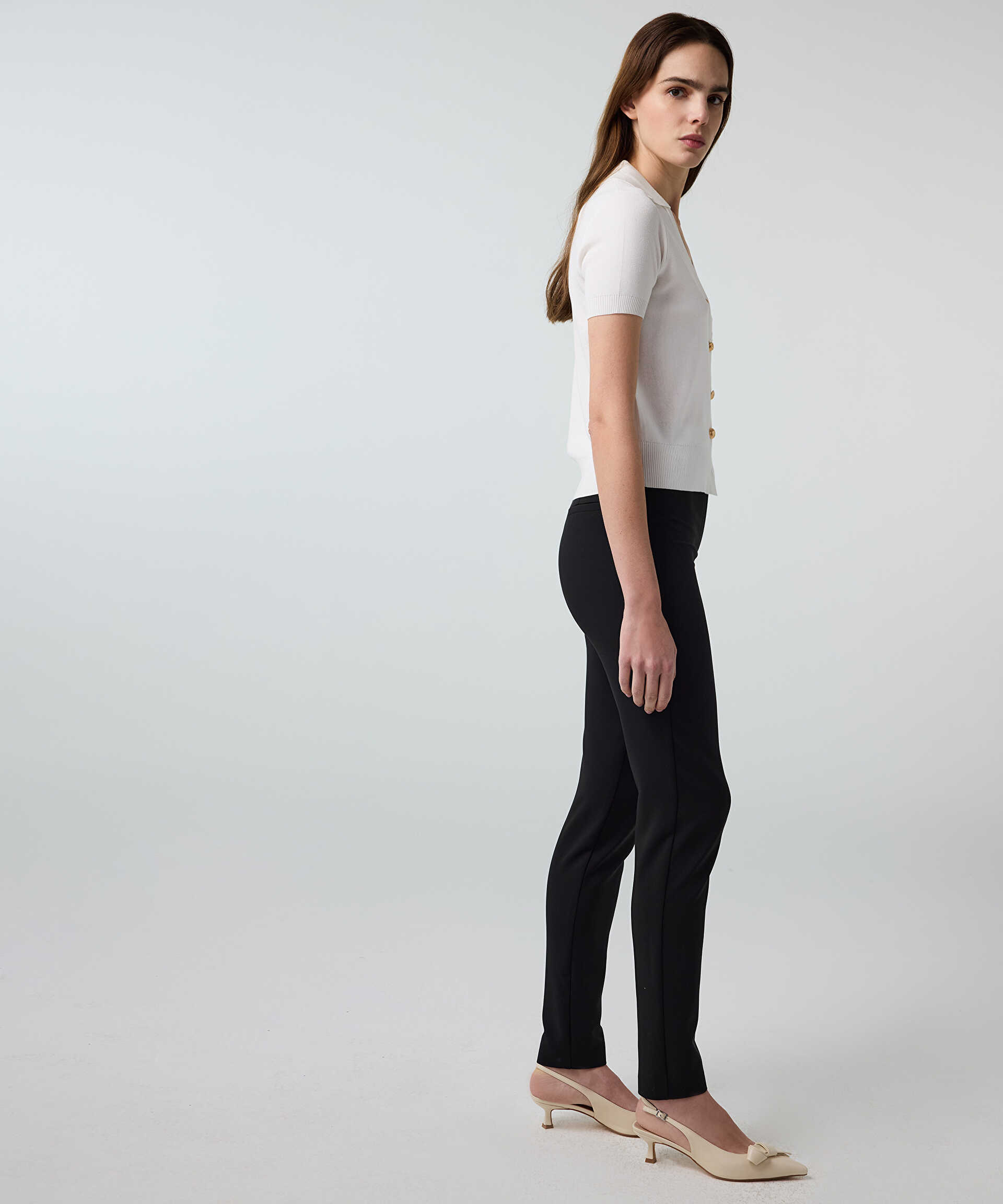 İpekyol Siyah Lurex bel skinny fit pantolon görsel 3