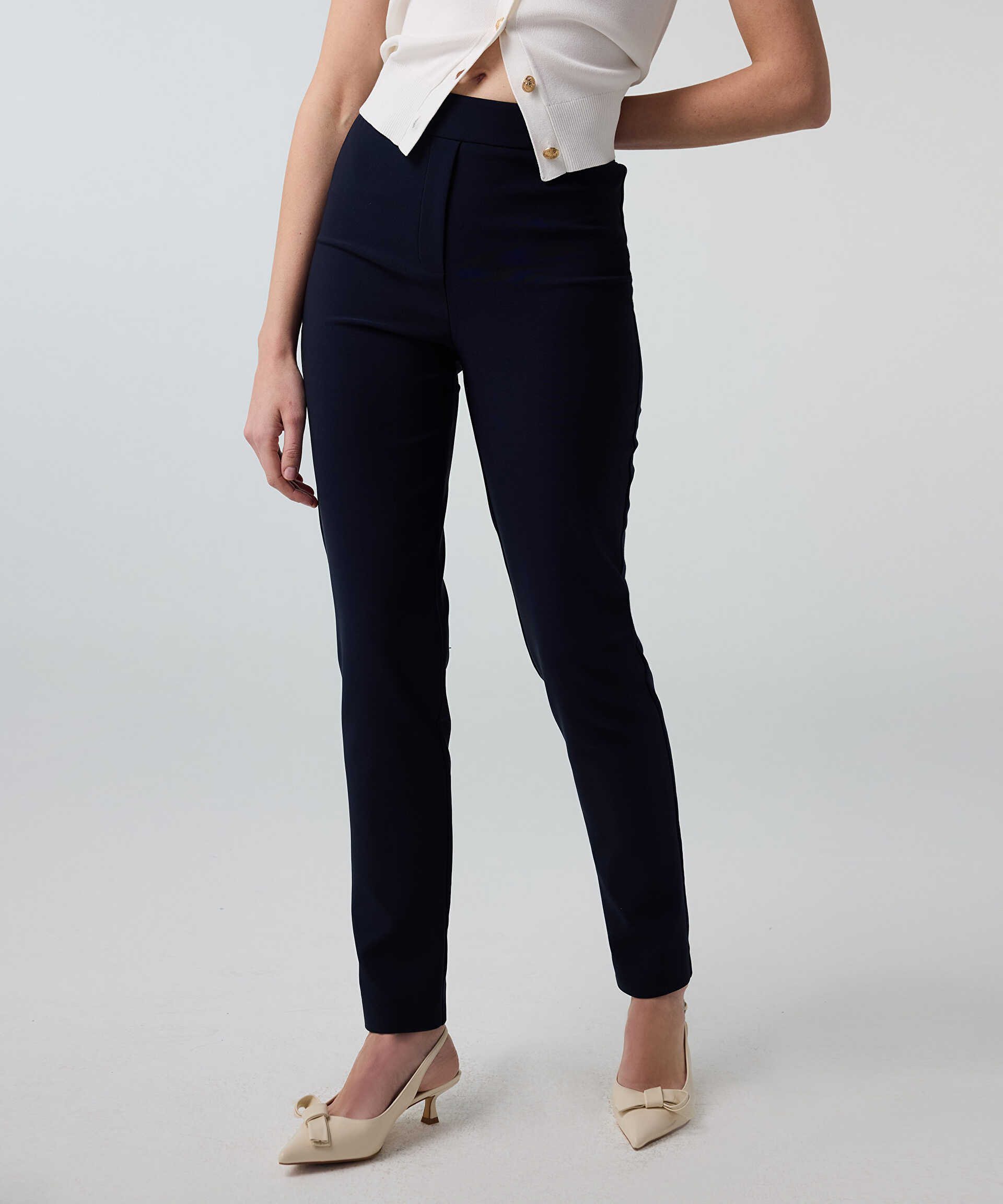 İpekyol Lacivert Lurex bel skinny fit pantolon