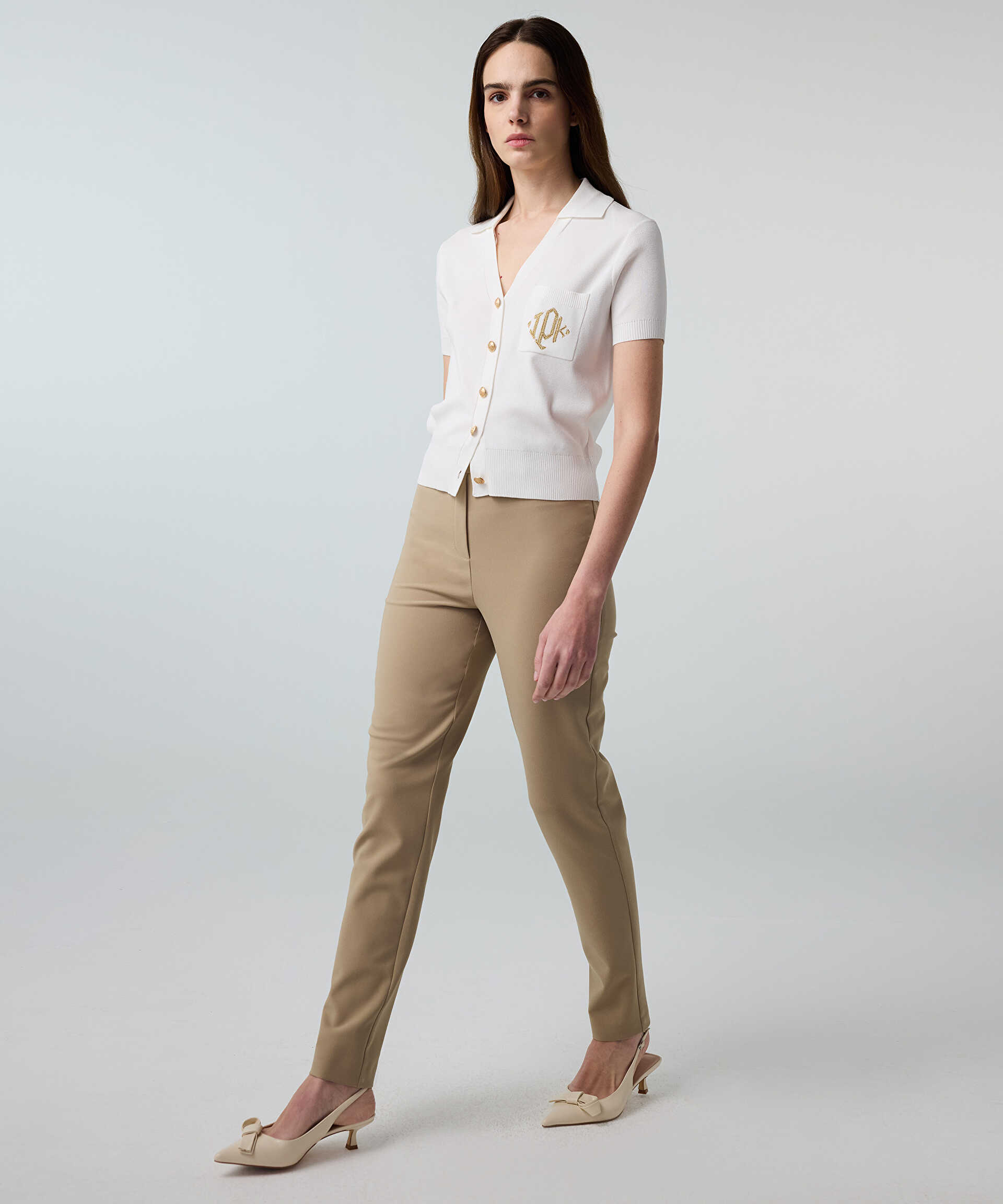 İpekyol Ekru Lurex bel skinny fit pantolon görsel 2