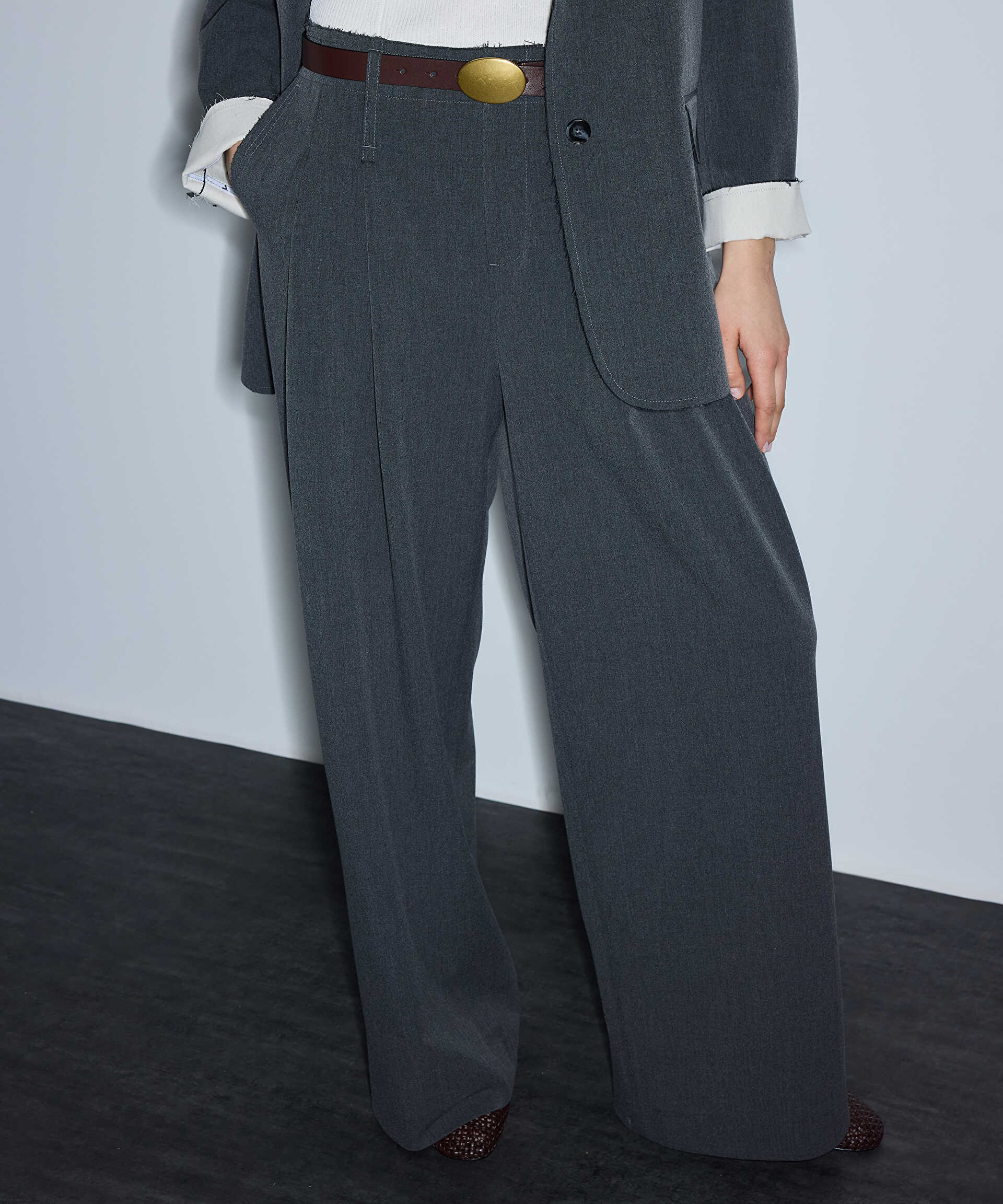 İpekyol Gri Raw edge wide leg pantolon görsel 2
