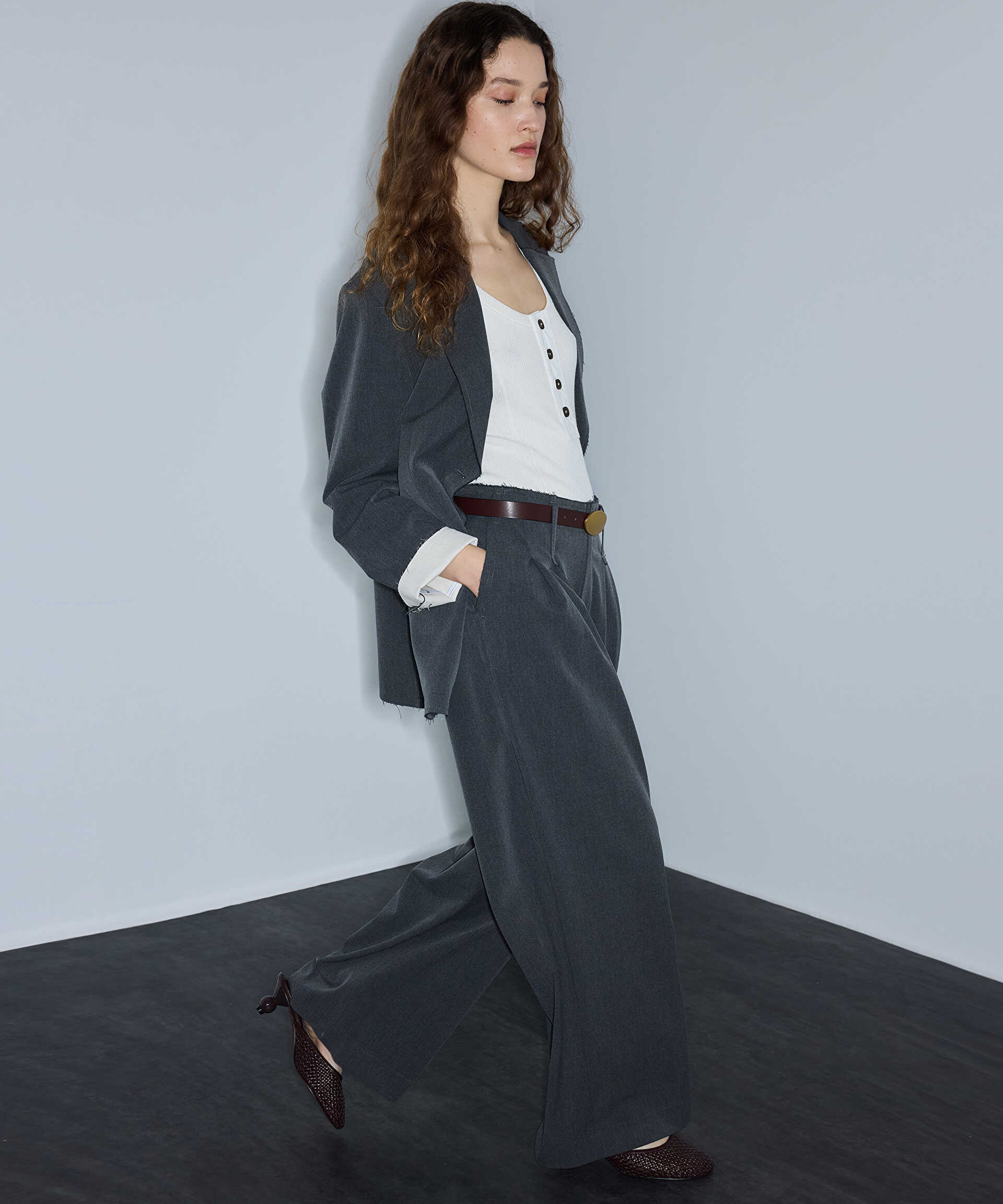 İpekyol Gri Raw edge wide leg pantolon görsel 3