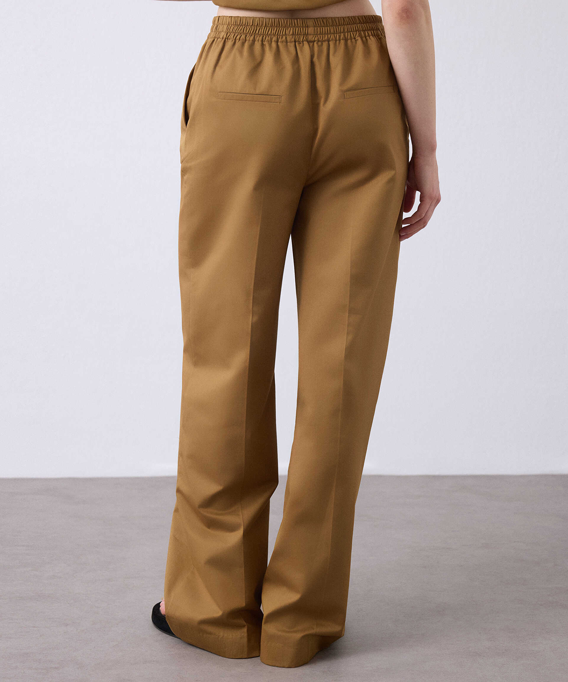 Miss İpekyol Kahverengi Elastik bel wide leg pantolon görsel 4