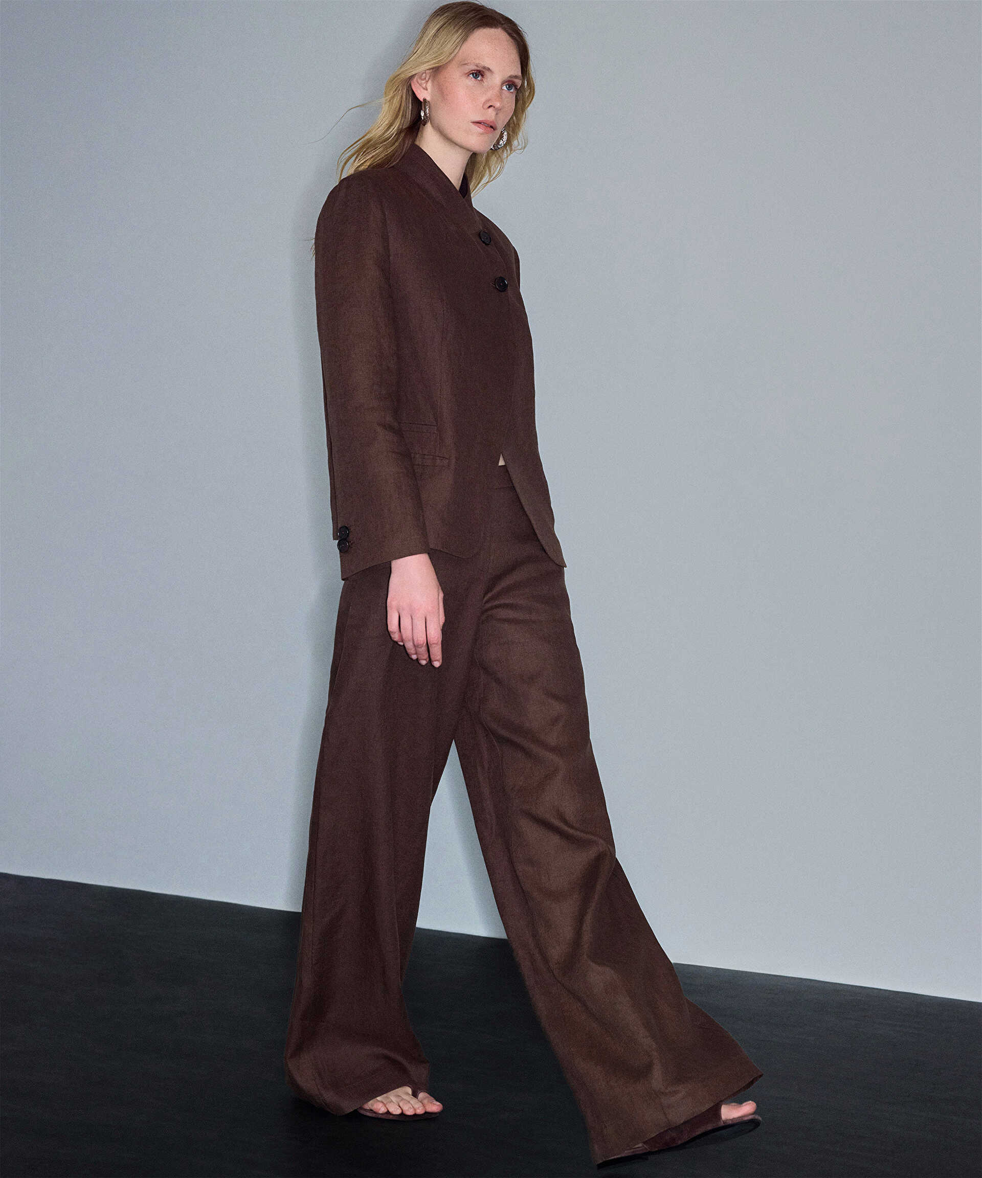 İpekyol Kahverengi Keten wide leg pantolon