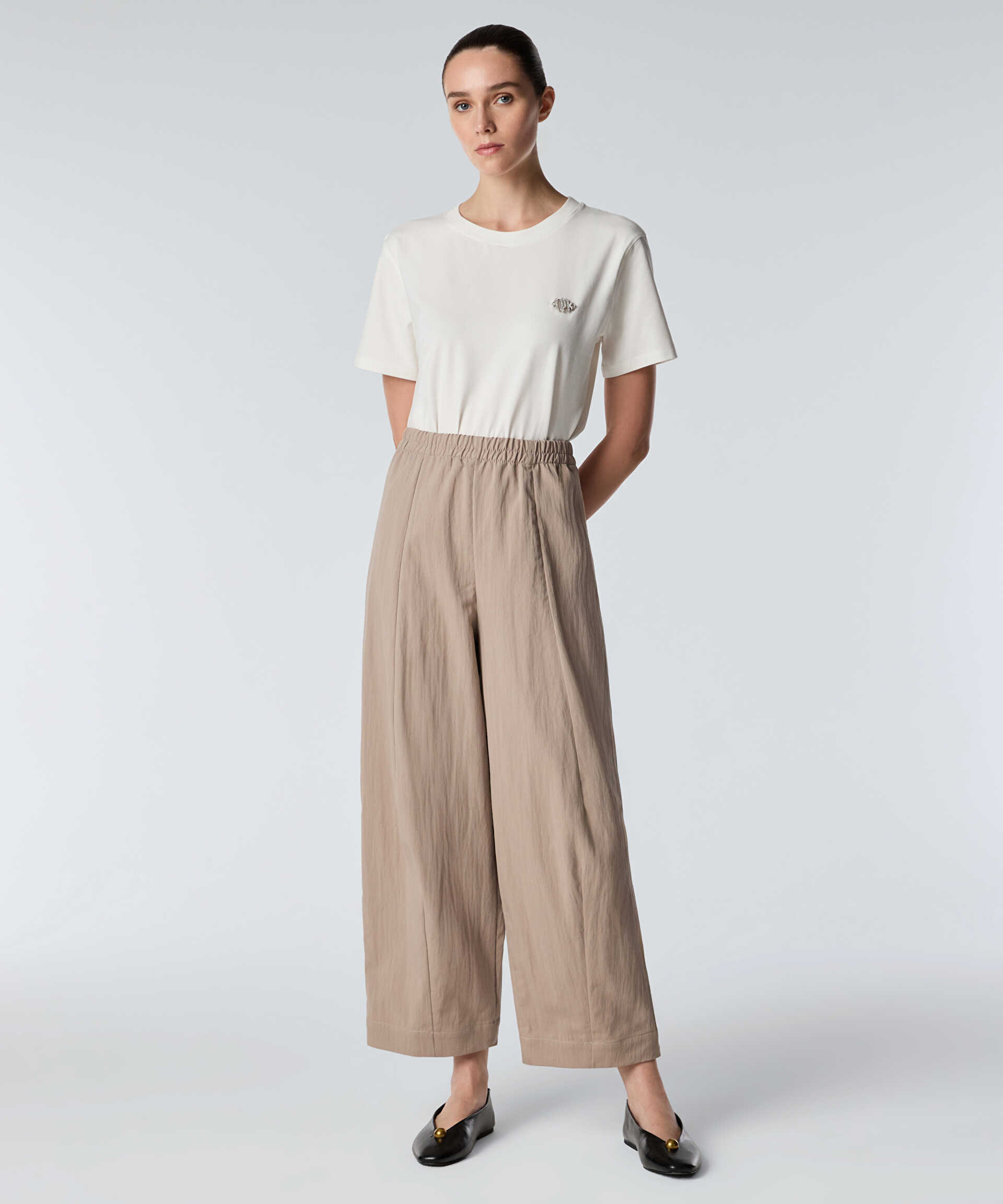 İpekyol Ekru Elastik bel barrel fit pantolon